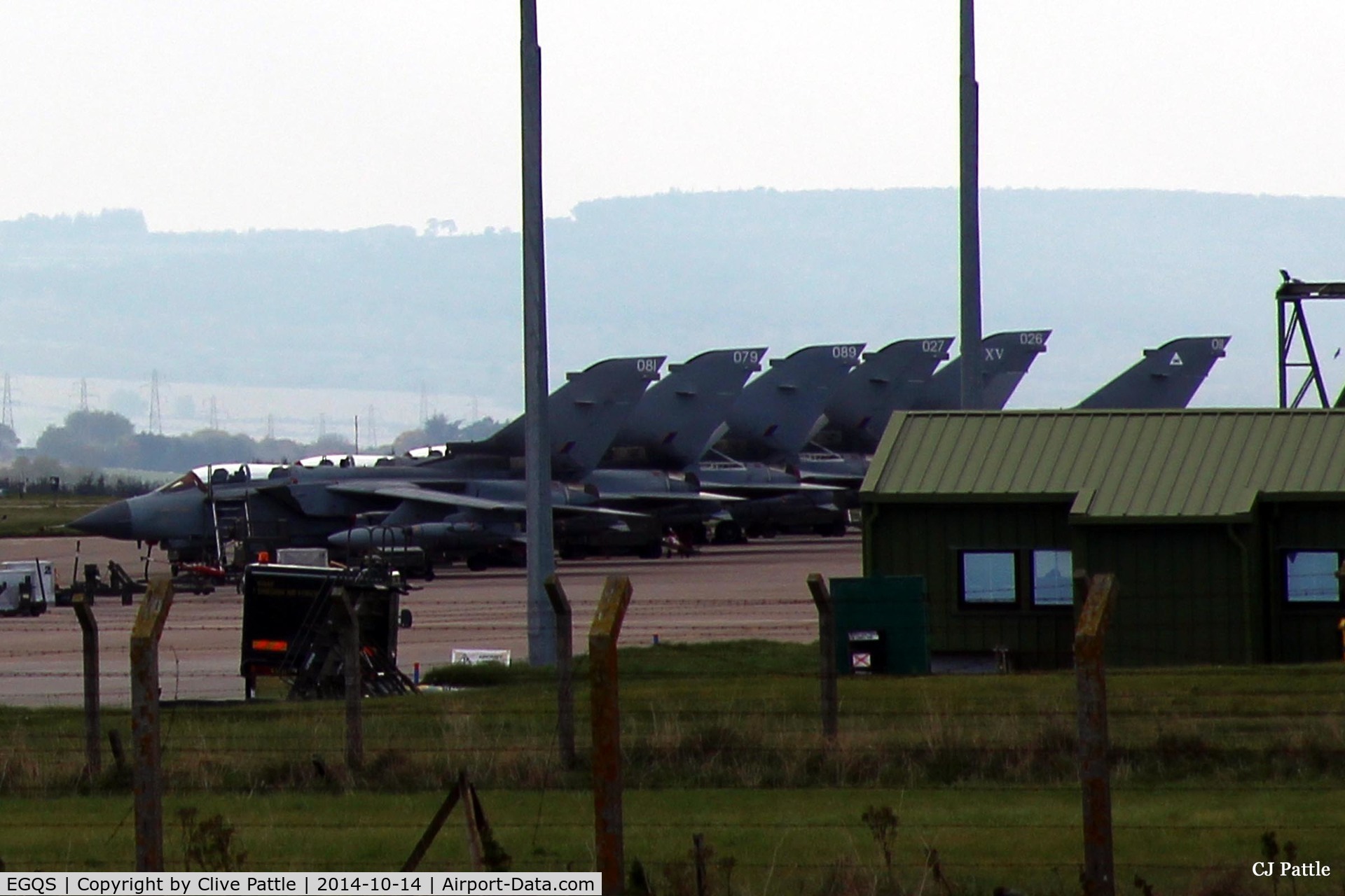 RAF Lossiemouth Airport, Lossiemouth, Scotland United Kingdom (EGQS) - A line-up of RAF 15 (R) Sqn Tornado GR.4 aircraft on their ramp at RAF Lossiemouth EGQS