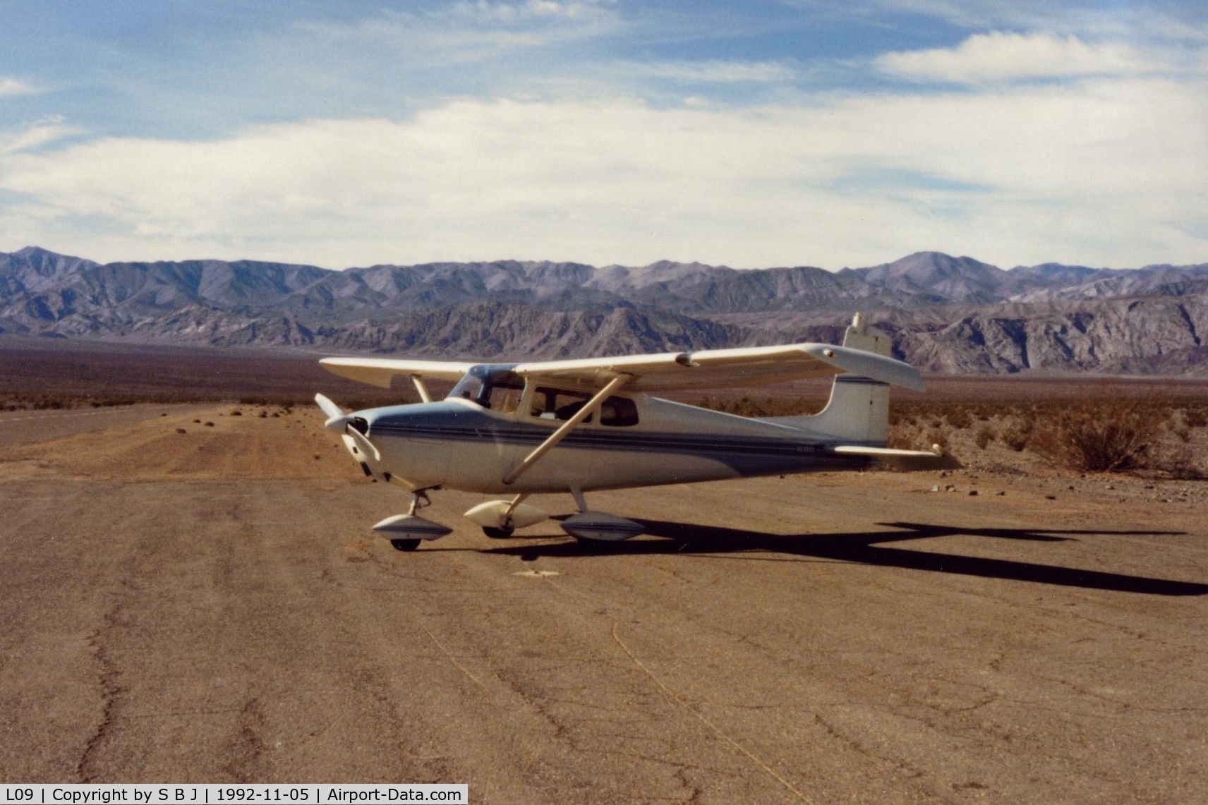Stovepipe Wells Airport (L09) - N6369E in Death Valley in 1992 at the Stove Pipe Wells airport. View is to the south. Be sure to bring your tiedown ropes.