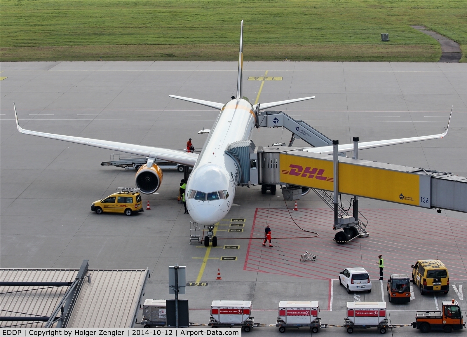 Leipzig/Halle Airport, Leipzig/Halle Germany (EDDP) - Preparations for a flight to AYT are running at stand 136....