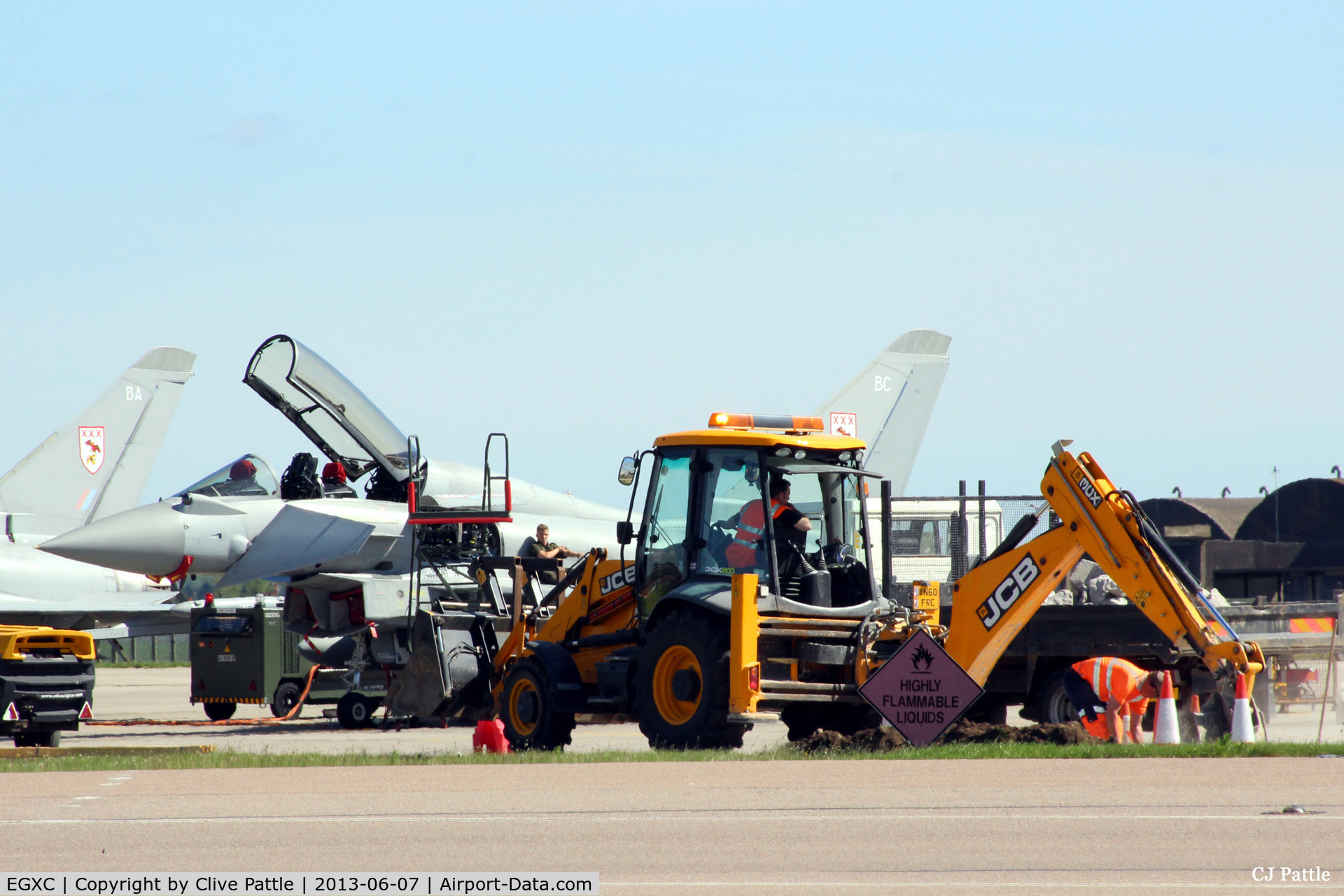 RAF Coningsby Airport, Coningsby, England United Kingdom (EGXC) - On-going repairs on the 29 R Sqn ramp at RAF Coningsby - doesn't stop the flying.