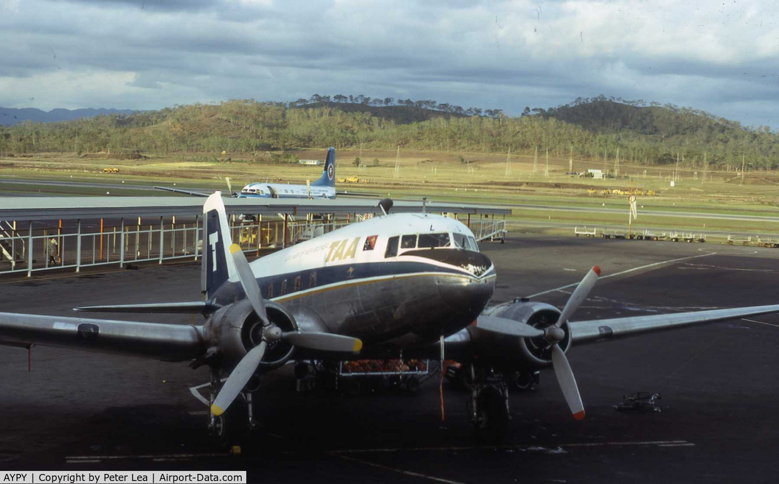 Port Moresby/Jackson International Airport, Port Moresby Papua New Guinea (AYPY) - TAA Airlines of New Guinea Douglas DC-3 at Port Moresby Airport in December 1974.