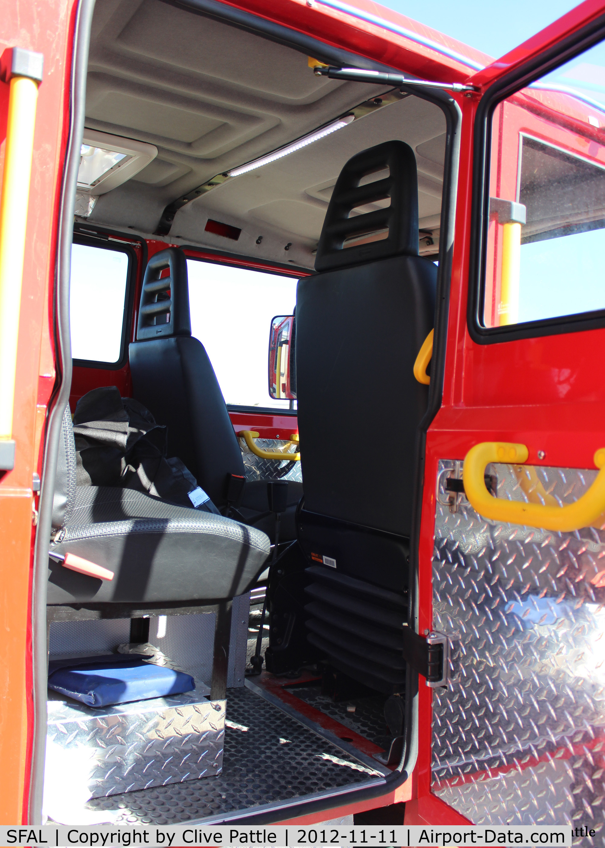SFAL Airport - A view within the crew area of a Bremach Fire Rescue tender at Port Stanley SFAL