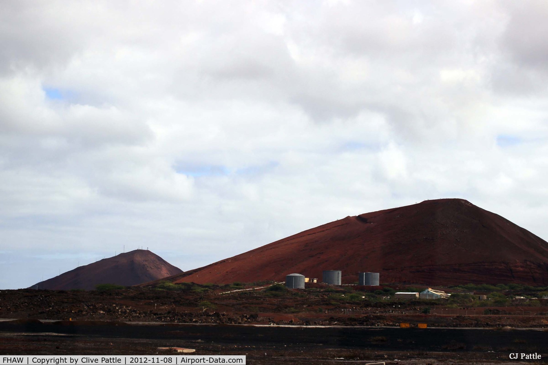 FHAW Airport - A view across the apron and runway from the terminal buildings at Ascension Island