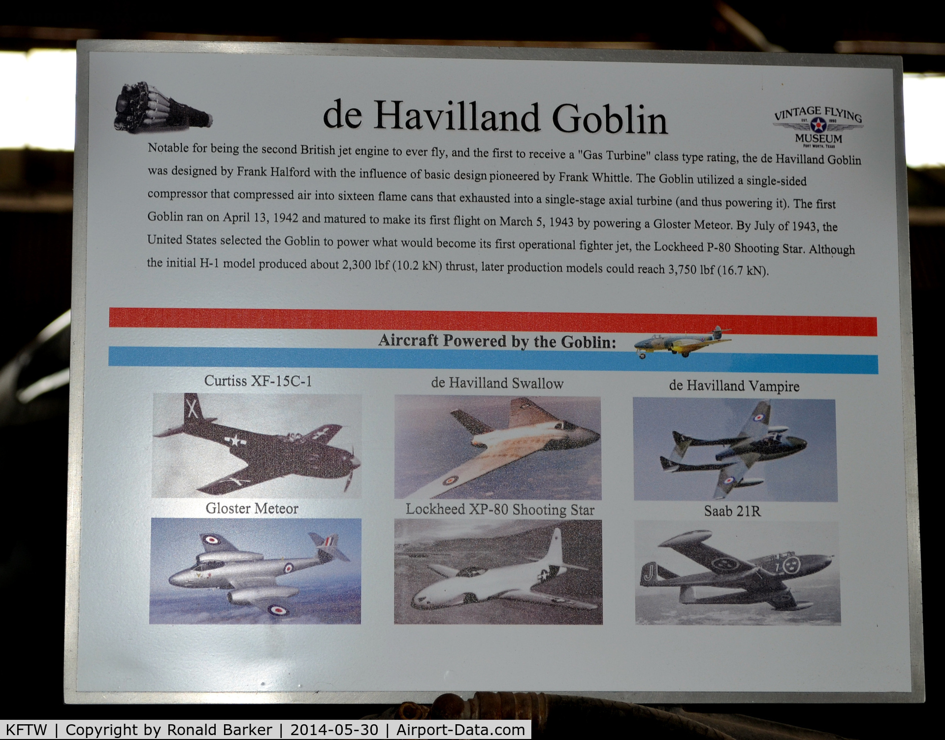 Fort Worth Meacham International Airport (FTW) - de Haviland Goblin engine, Vintage Flying Museum