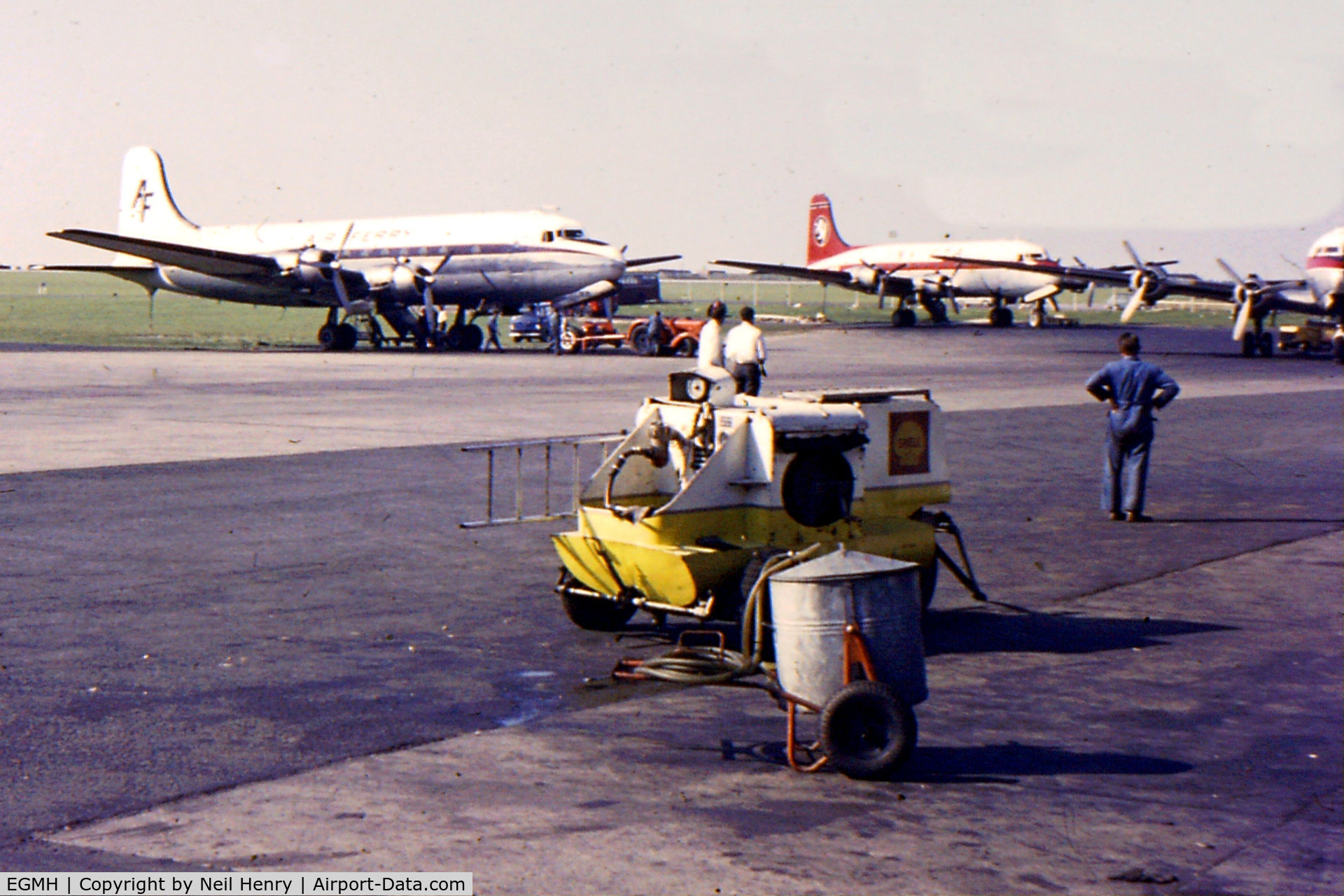 Kent International Airport, Canterbury, England United Kingdom (EGMH) - Douglas DC-4 (C54) aircraft at EGMH Manston, Kent, Uk - taken in spring 1966 and scanned from original slide