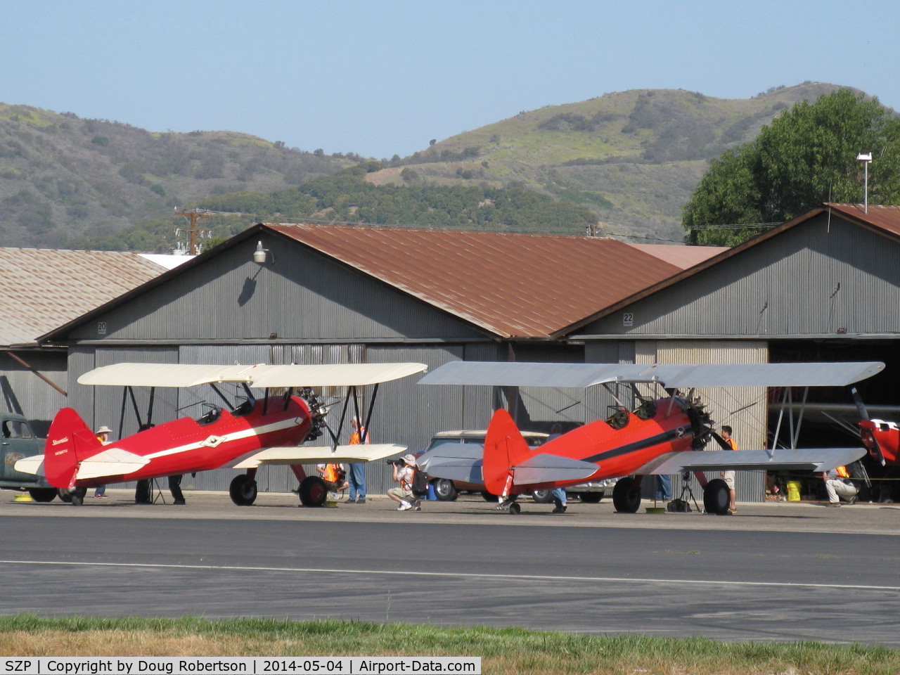 Santa Paula Airport (SZP) - Aviation Museum of Santa Paula 1st Sunday display day-Two Boeing Stearmans recovered and refinished by Rowena's Flying Fabric Co., at her ramp