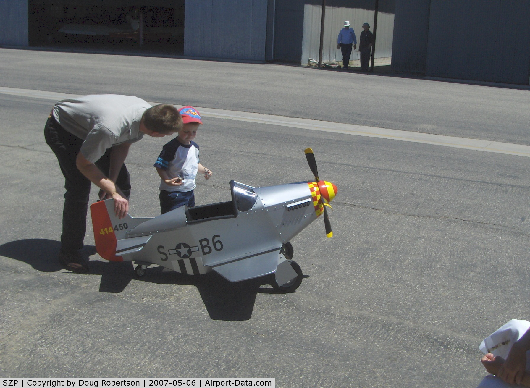 Santa Paula Airport (SZP) - P-51 MUSTANG Pedal Plane, 3-4 year old power, preflight assist by Builder Dad. NOTE: All upload dates were wrongly changed-these four photos were uploaded on the shot date-hence the many views each.