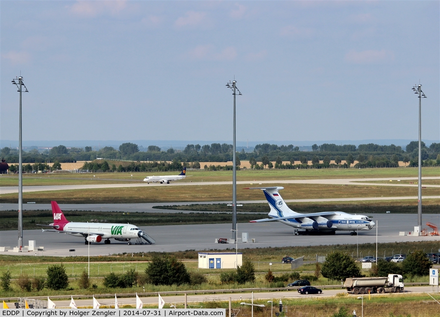 Leipzig/Halle Airport, Leipzig/Halle Germany (EDDP) - View over apron 3 to inbound traffic on rwy 26R....