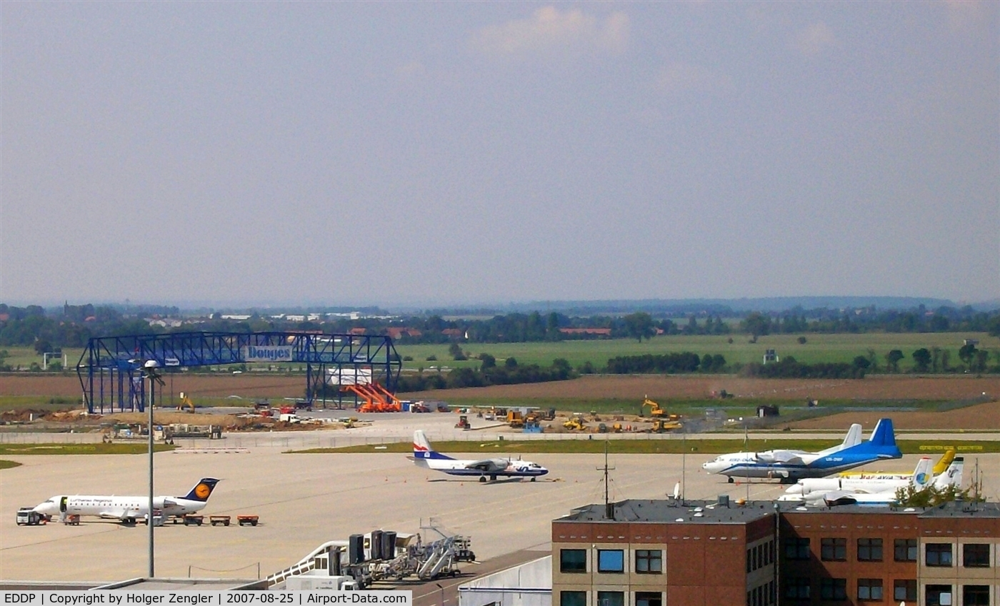 Leipzig/Halle Airport, Leipzig/Halle Germany (EDDP) - View over apron 1 west and to new engine test bench in construction...
