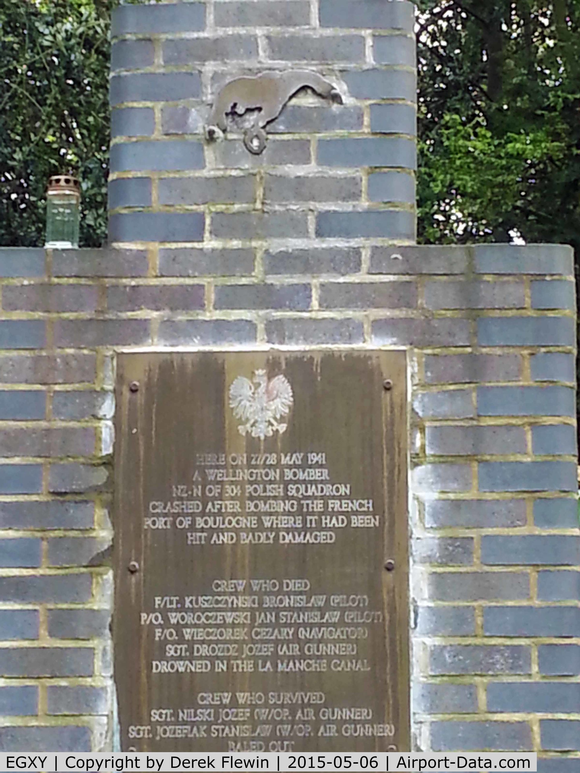 RAF Syerston Airport, Newark-on-Trent, England United Kingdom (EGXY) - Memorial seen just outside of the Village of Netherfield East Sussex, dedicated to the Crew of Wellington Bomber, Serial Number R1392, Coded NZ-N, from 304 (Polish) Squadron, RAF Syerston, which crashed into a large oak tree at Dartwell Hole 28th May 1941
