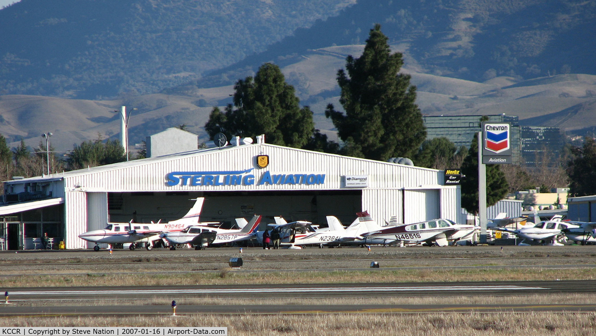 Buchanan Field Airport (CCR) - Sterling Aviation hangar and pilot lounge on windy January afternoon @ Buchanan Field, Concord, CA