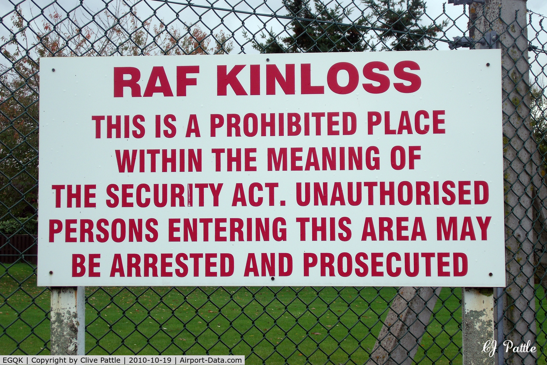 RAF Kinloss Airport, Kinloss, Scotland United Kingdom (EGQK) - A sign at the RAF base at Kinloss. The base was closed as an active airfield in 2012, demoted to emergency diversion status, gaining a Regiment of Royal Engineers in the process who promptly renamed it Kinloss Barracks.