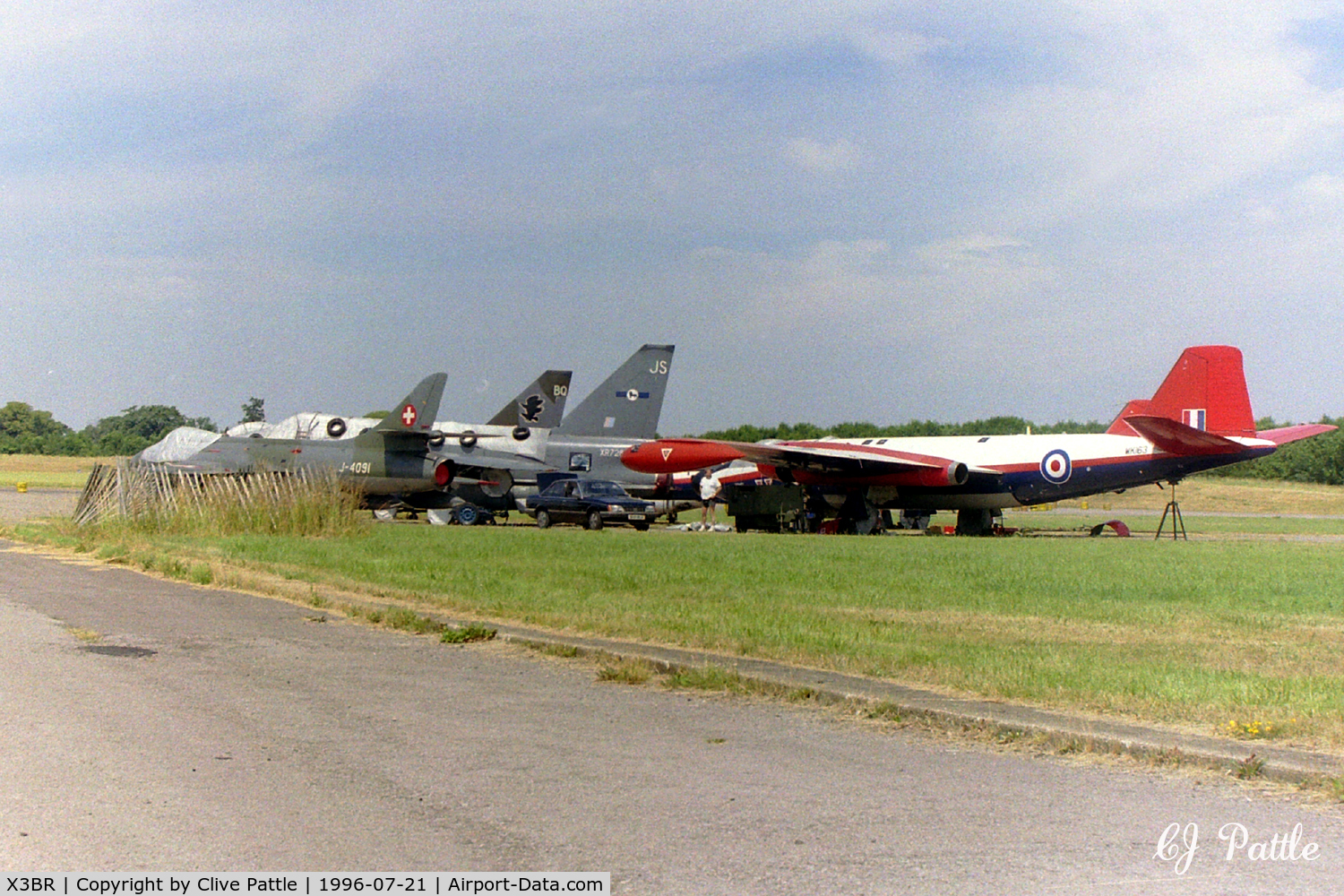 X3BR Airport - Line up of Lightning Preservation Group and Phoenix Aviation at Bruntingthorpe X3BR. Includes Lightning F.6 XR728 and XS904 plus Canberra WK163 and Hunter F.58 J-4091