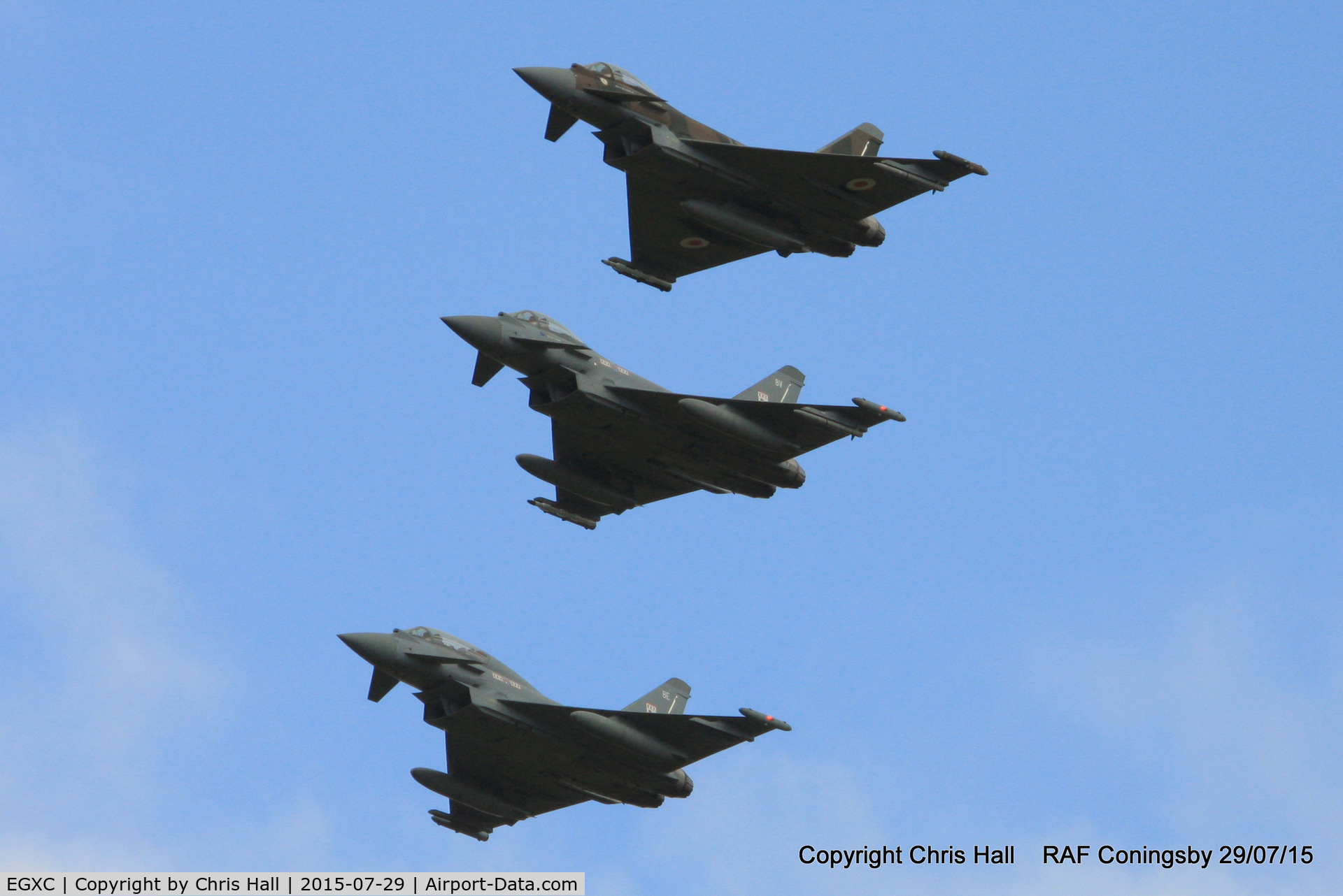 RAF Coningsby Airport, Coningsby, England United Kingdom (EGXC) - top to bottom ZK349, ZJ917 and ZJ806 in formation over RAF Coningsby