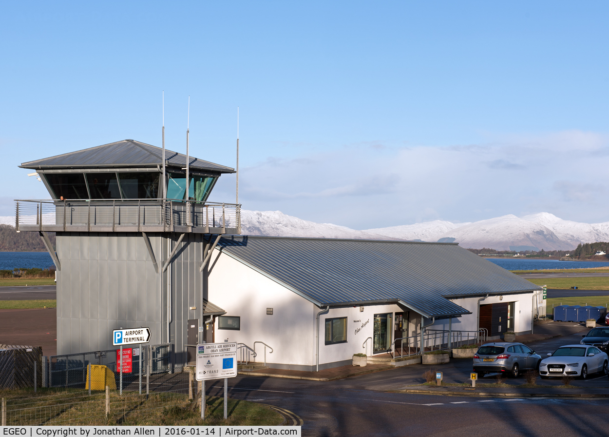 Oban Airport, Oban, Scotland United Kingdom (EGEO) - Oban Airport - control tower and terminal building.