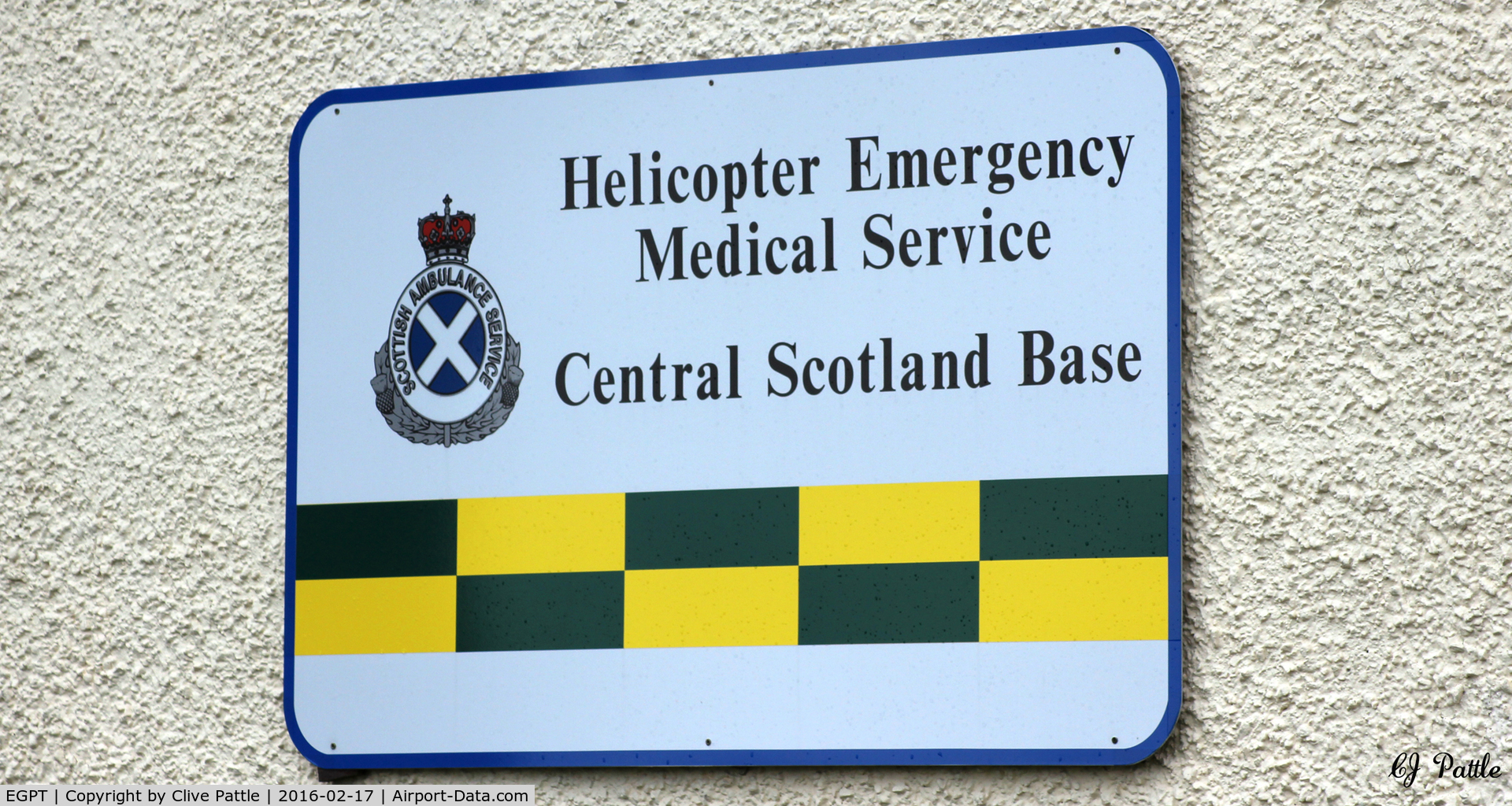 Perth Airport (Scotland), Perth, Scotland United Kingdom (EGPT) - Signage at the Scottish Air Ambulance Helicopter base at Perth airfield EGPT.