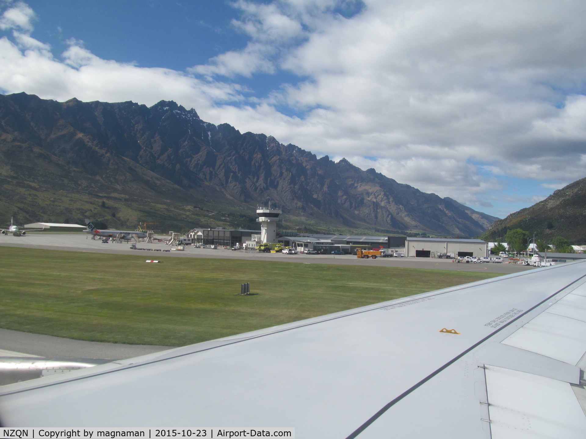 Queenstown Airport, Queenstown New Zealand (NZQN) - view of tower from A.320 flight from AKL