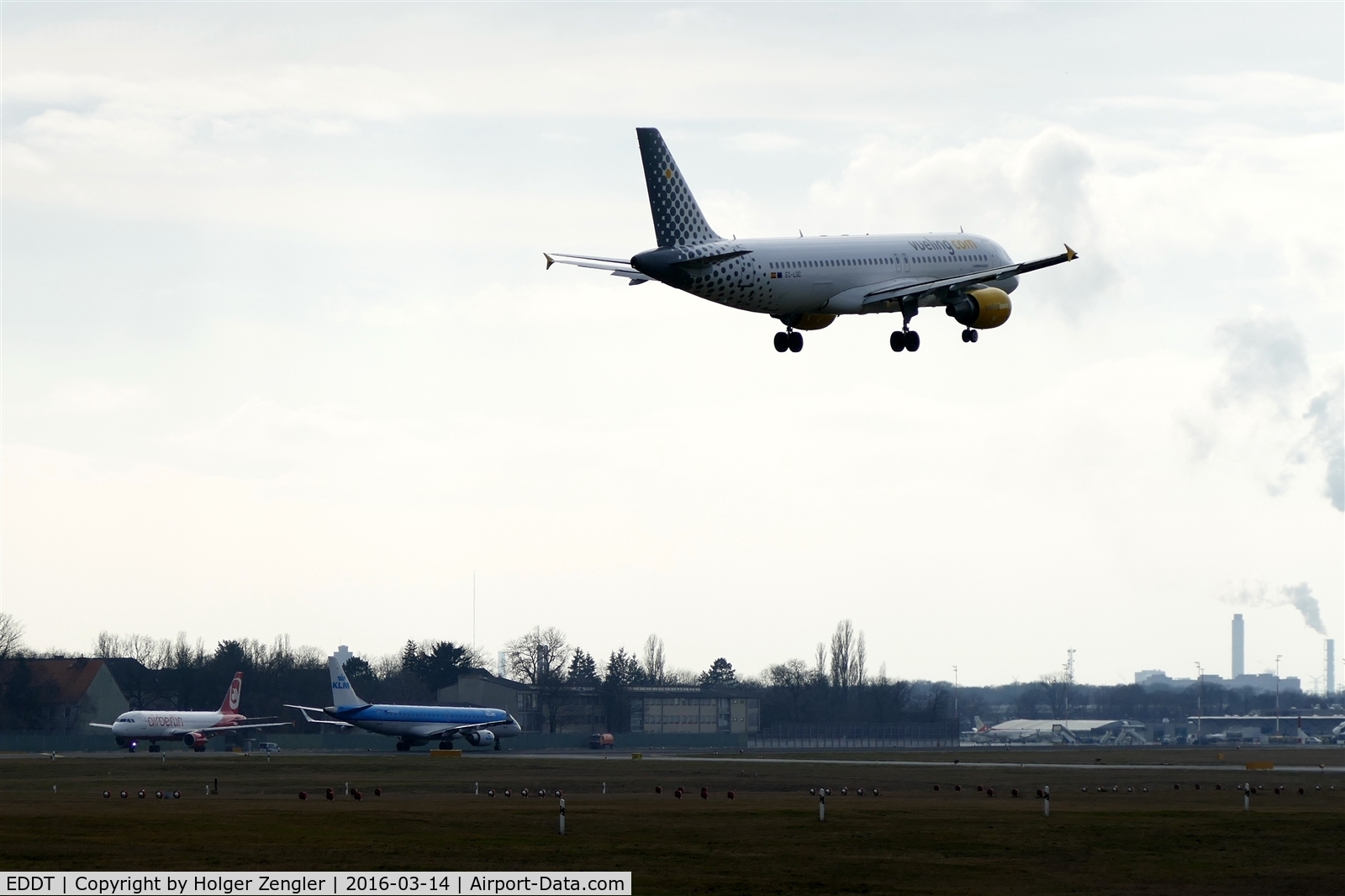 Tegel International Airport (closing in 2011), Berlin Germany (EDDT) - Arrival on rwy 26R meets two depatures on rwy 26L....