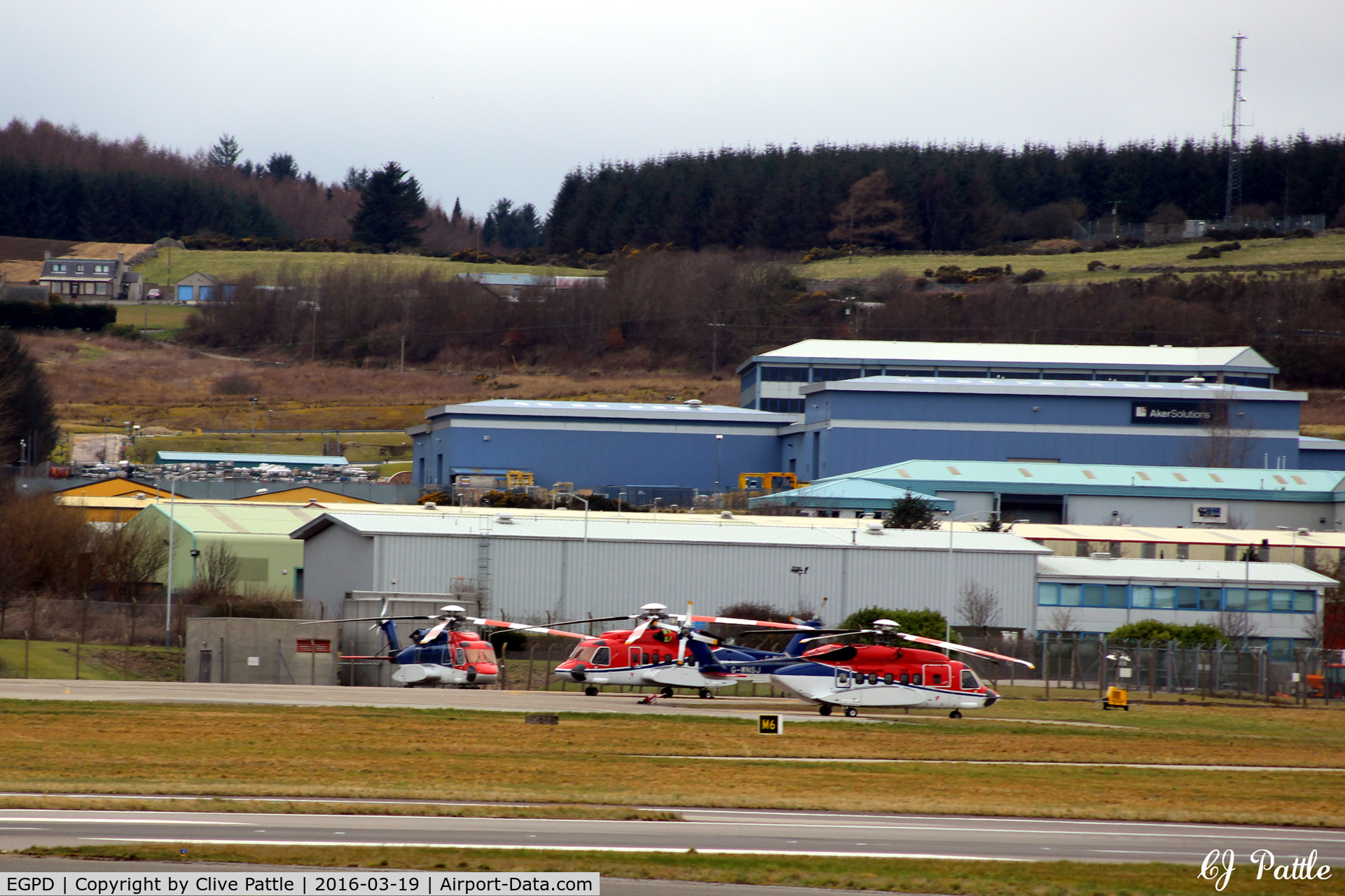 Aberdeen Airport, Aberdeen, Scotland United Kingdom (EGPD) - CHC Scotia helicopters parked on their western apron at Aberdeen EGPD
