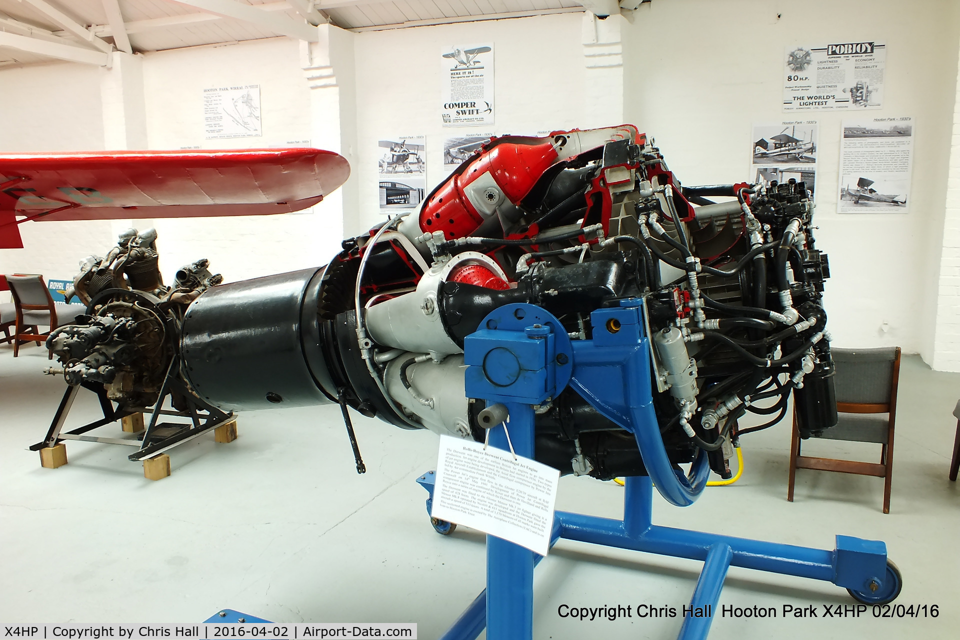 X4HP Airport - Rolls Royce Derwent 5 on display in building 27 at Hooton Park