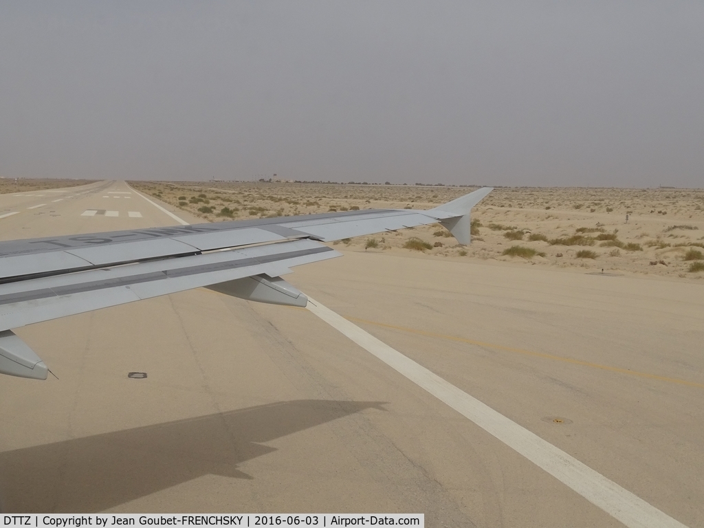 Nefta Airport, Tozeur Tunisia (DTTZ) - A319 TS-IMK from Paris Orly stop Tozeur to Djerba, take off runway 09