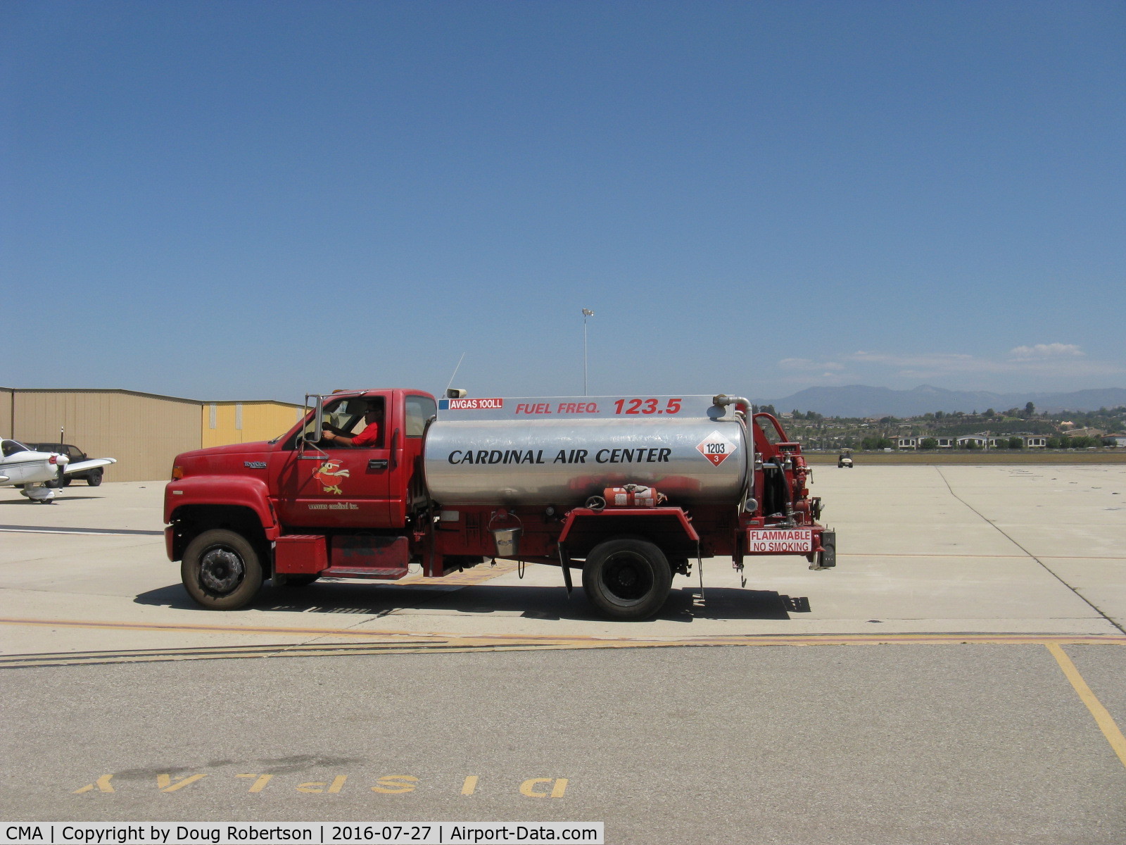 Camarillo Airport (CMA) - Roving Cardinal Air Center 100LL refueling truck. SUN AIR JETS offers 24/7 service for Jet-A and 100LL. 100LL, Jet-A, Jet-A-Prist variously available- multiple FBOs 7 days. Self-serve 100LL near Control Tower.  