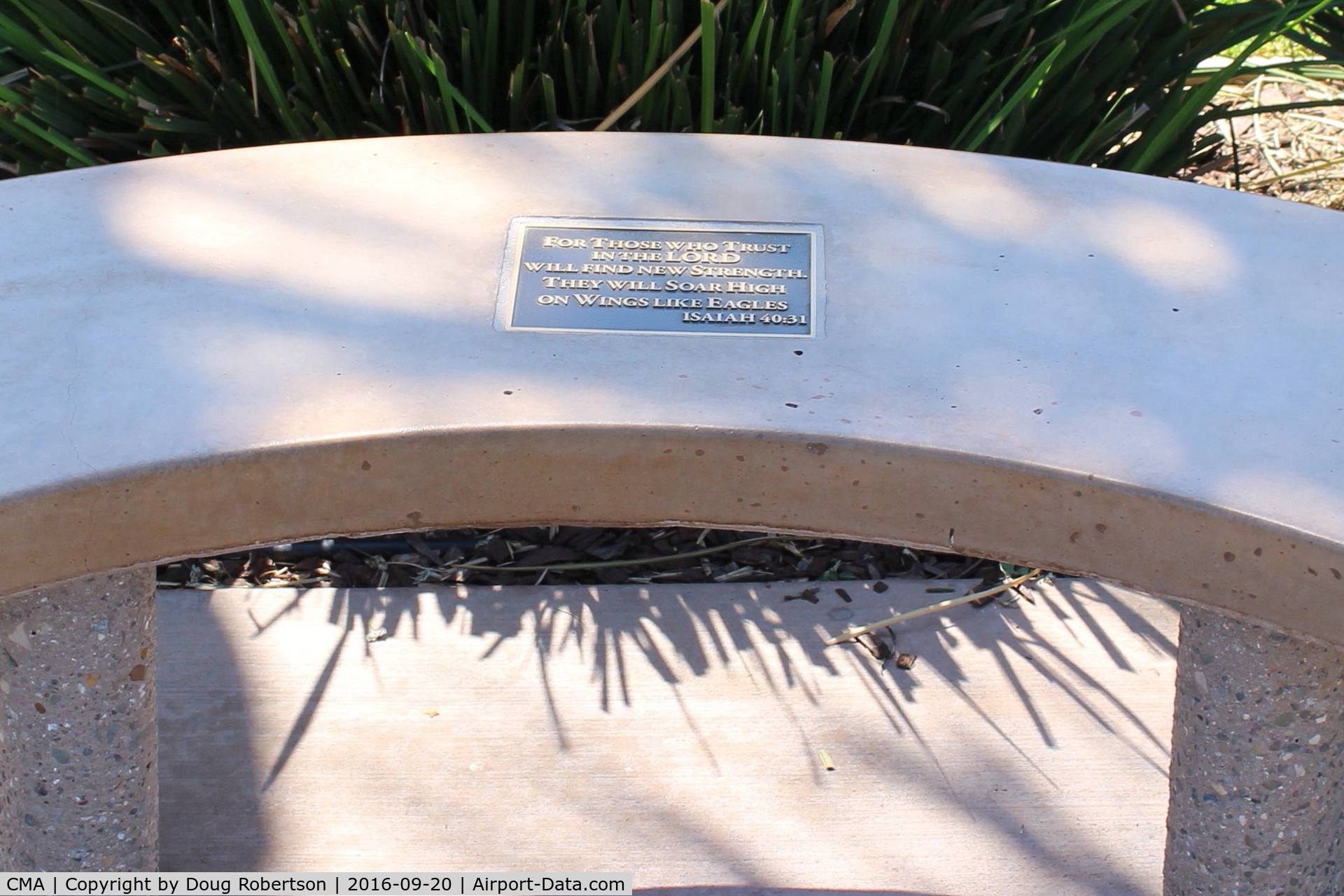 Camarillo Airport (CMA) - Tribute Bench at CMA's public Aircraft View Park-outside the Waypoint Cafe.