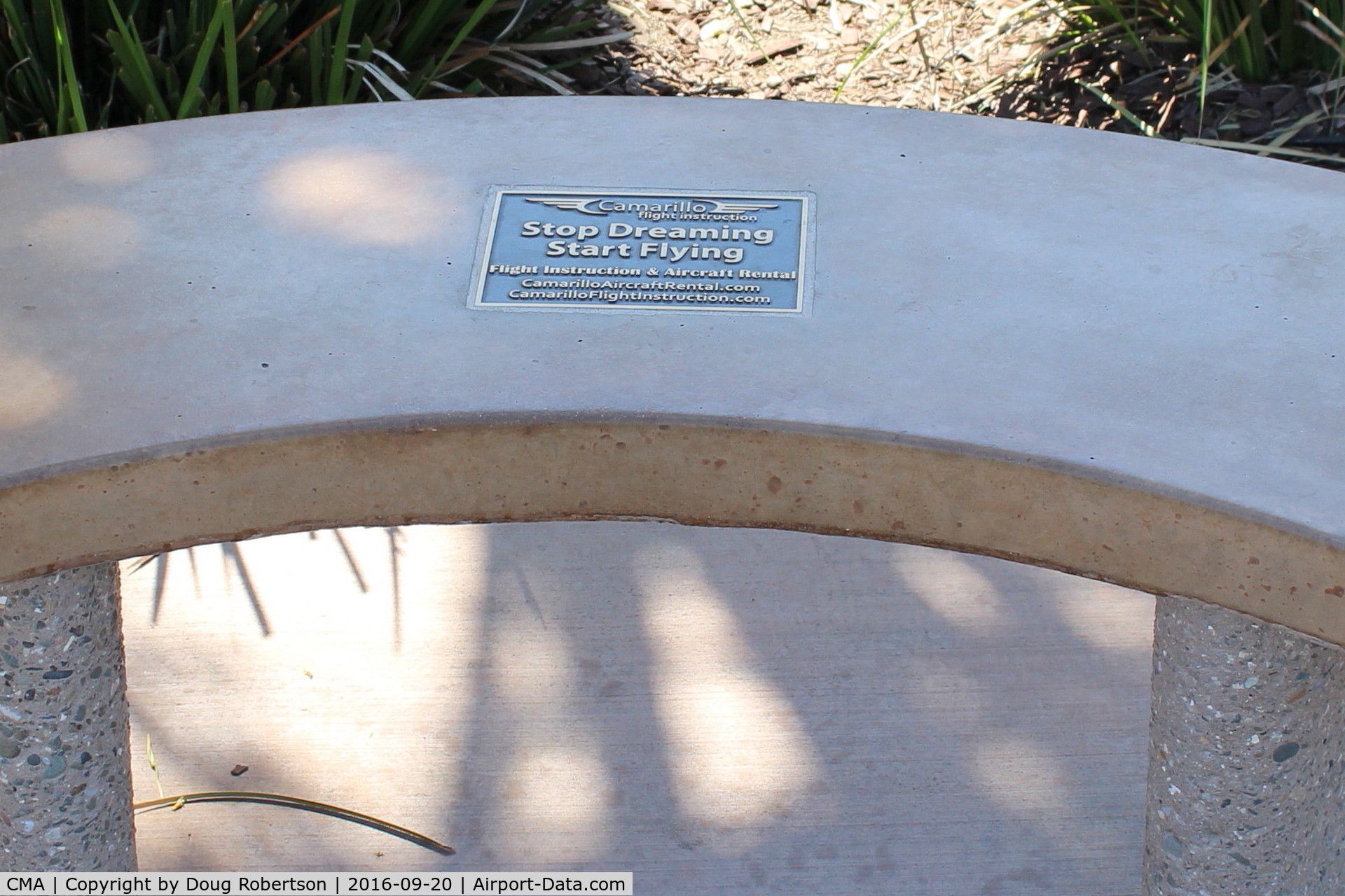 Camarillo Airport (CMA) - Tribute Bench at CMA's public Aircraft View Park outside the Waypoint Cafe.