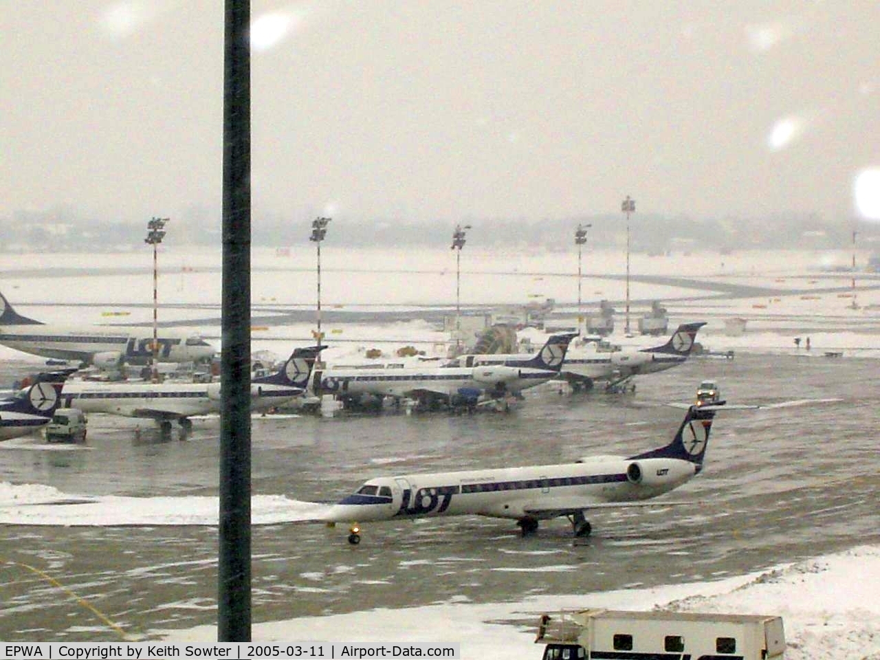 Warsaw Frederic Chopin Airport (formerly Okecie International Airport), Warsaw Poland (EPWA) - View in the snow from the public viewing area