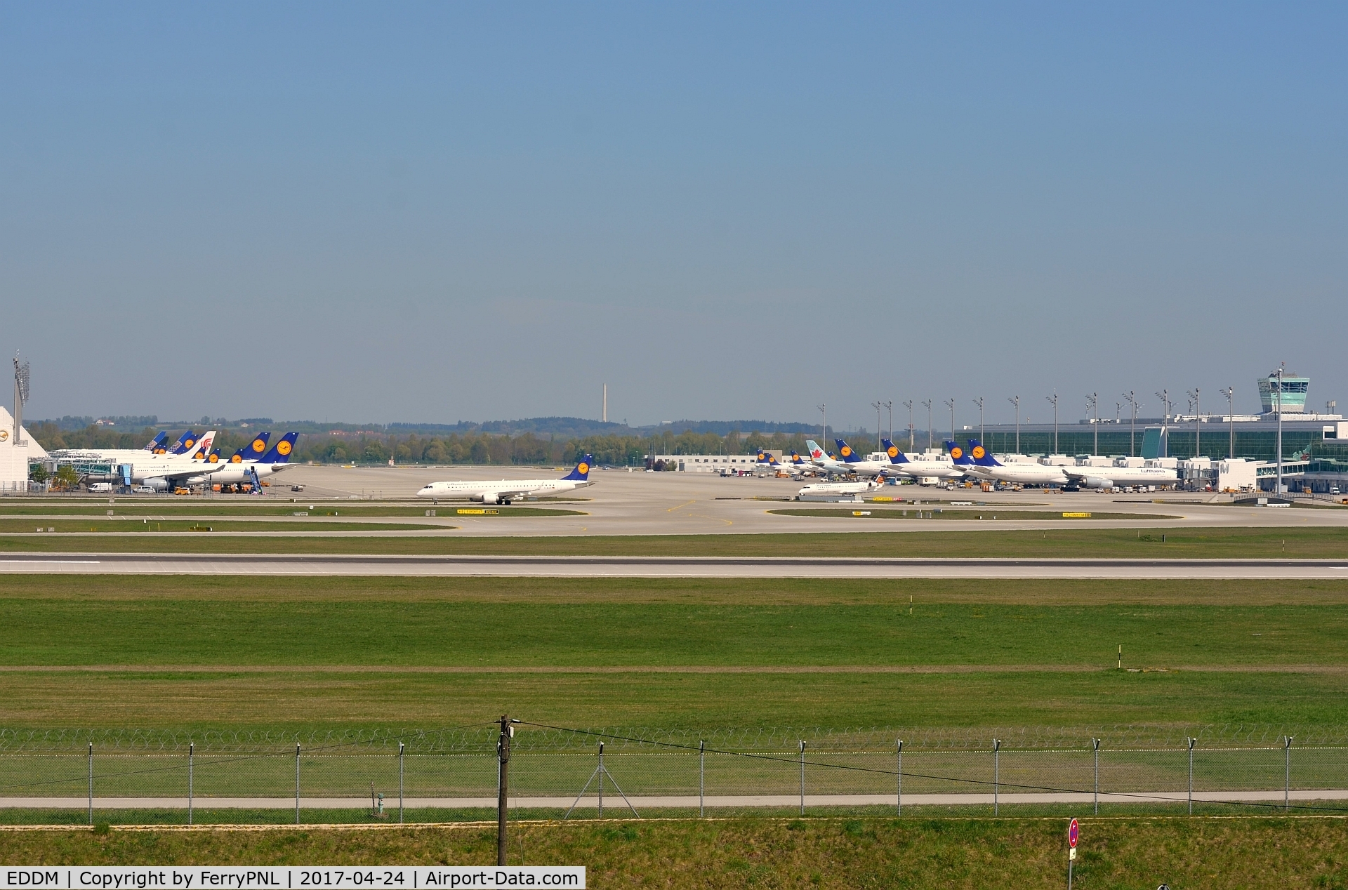 Munich International Airport (Franz Josef Strauß International Airport), Munich Germany (EDDM) - LH & partner terminals seen from south side perimiter road.