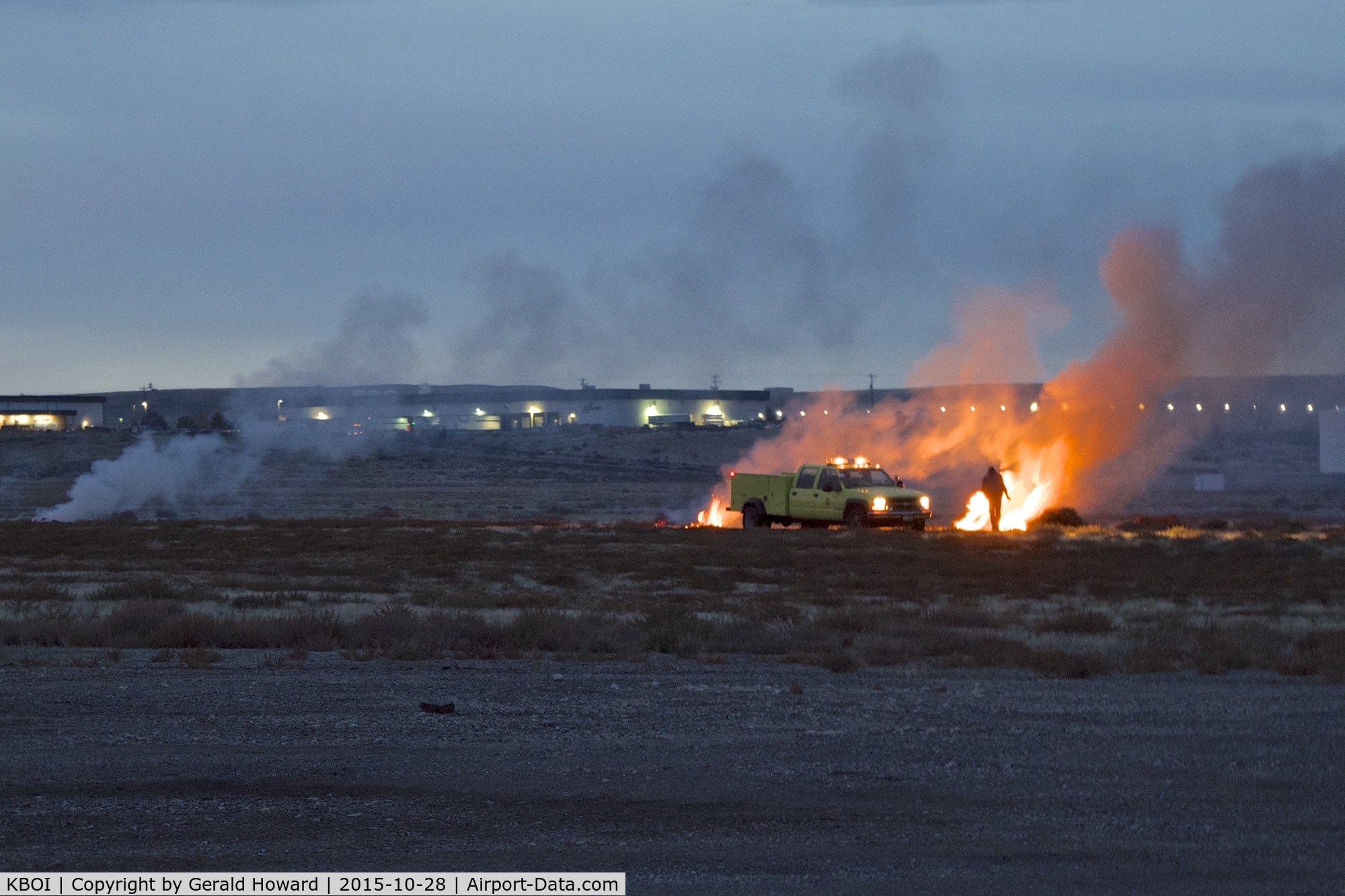 Boise Air Terminal/gowen Fld Airport (BOI) - Early morning burning of piles of tumbleweeds that collect on the airport. When the wind blows they become a FOD hazard.
