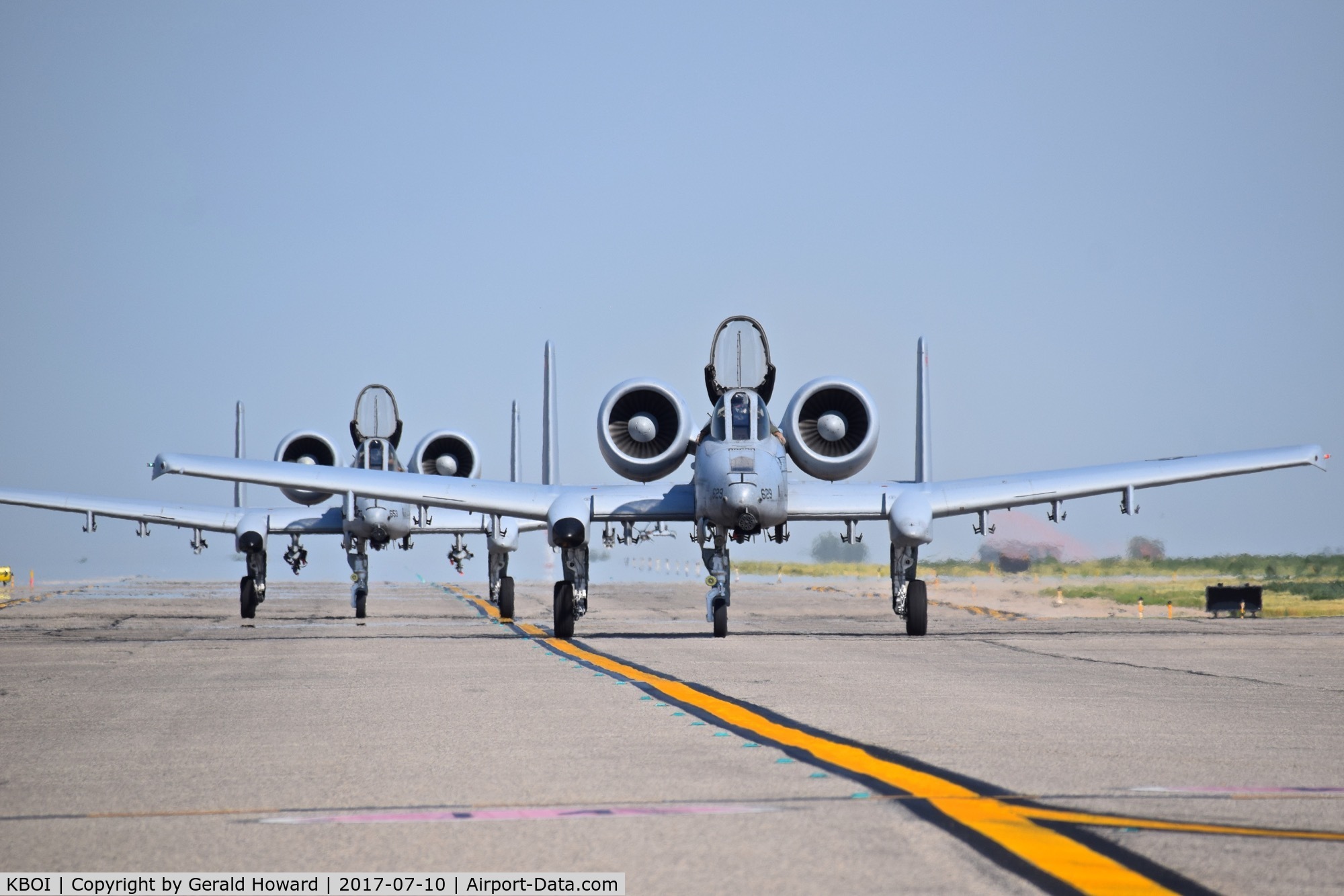 Boise Air Terminal/gowen Fld Airport (BOI) - A-10Cs from the 190th Fighter Sq., Idaho ANG taxiing down Bravo to RWY 28L.
