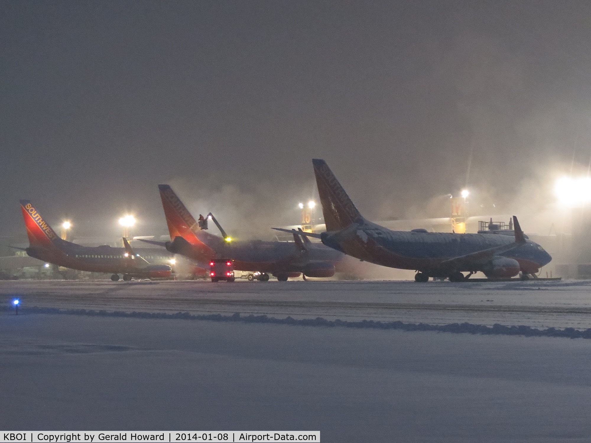 Boise Air Terminal/gowen Fld Airport (BOI) - 3 Southwest jets getting an early morning de ice.