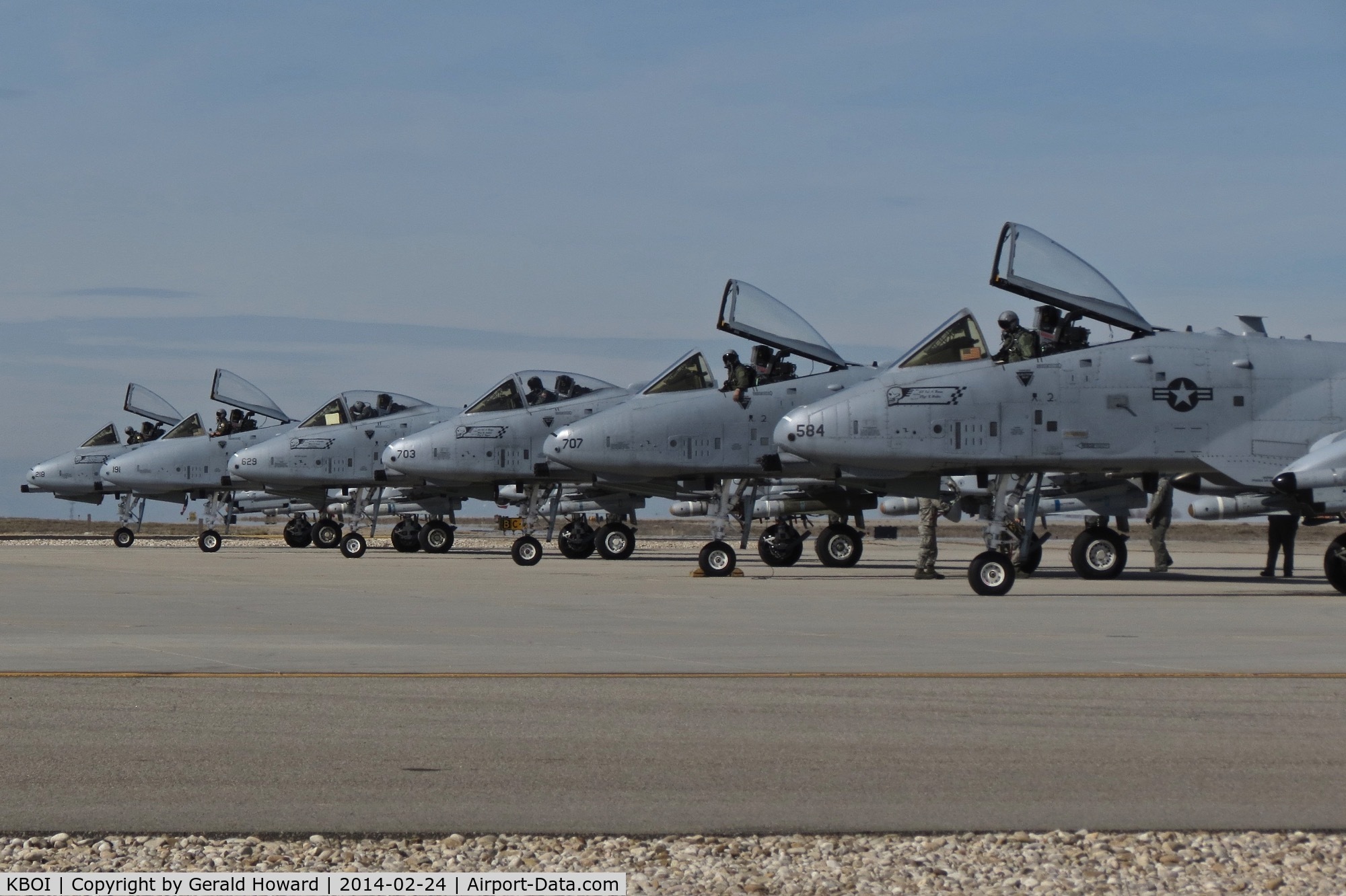 Boise Air Terminal/gowen Fld Airport (BOI) - Six A-10Cs form the 190th Fighter Sq., Idaho ANG parked on the east arm/de arm pad for final pre flight checks.