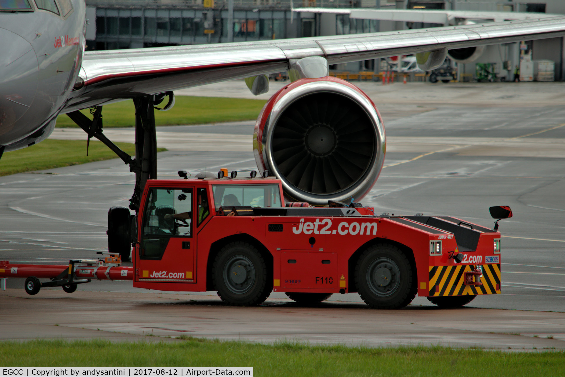 Manchester Airport, Manchester, England United Kingdom (EGCC) - JET2[EXS] aircraft tug pushing G-LSAB B757 JET2 