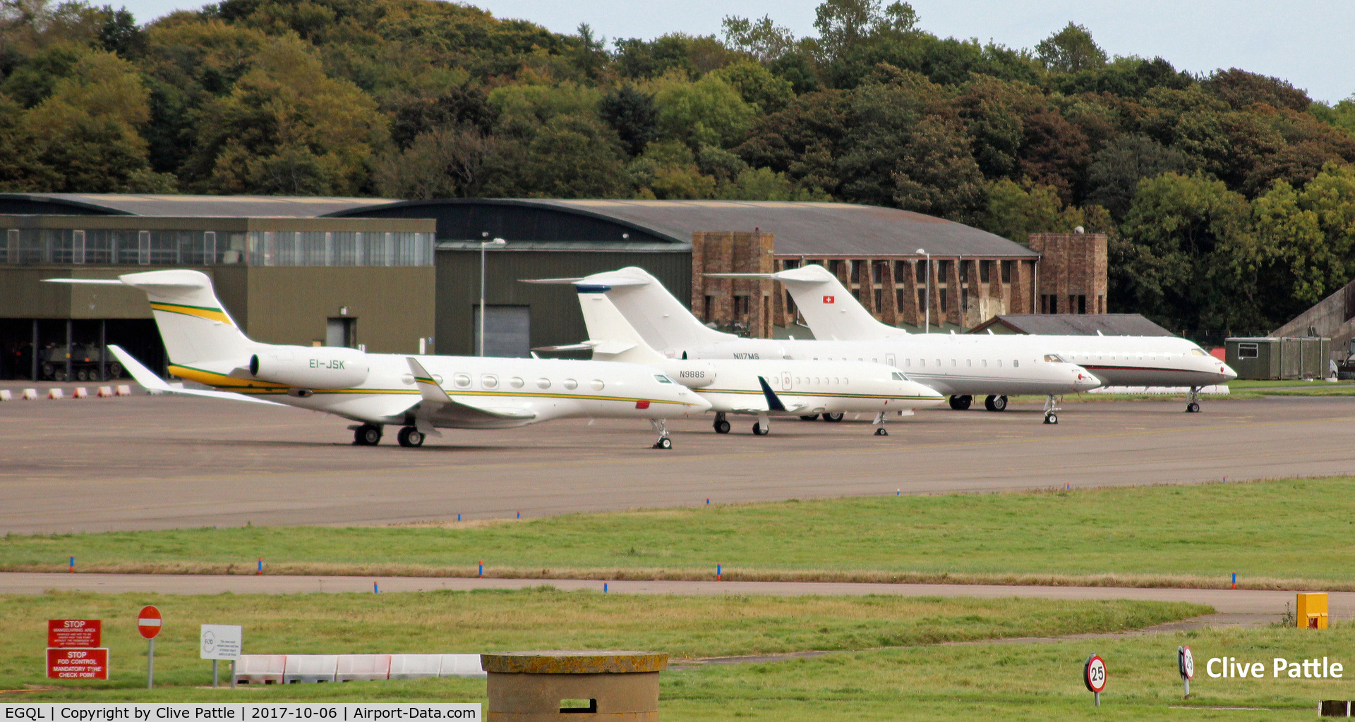RAF Leuchars Airport, Leuchars, Scotland United Kingdom (EGQL) - GA line-up at Leuchars for the Dundee Links Golf Championships at nearby St Andrews.