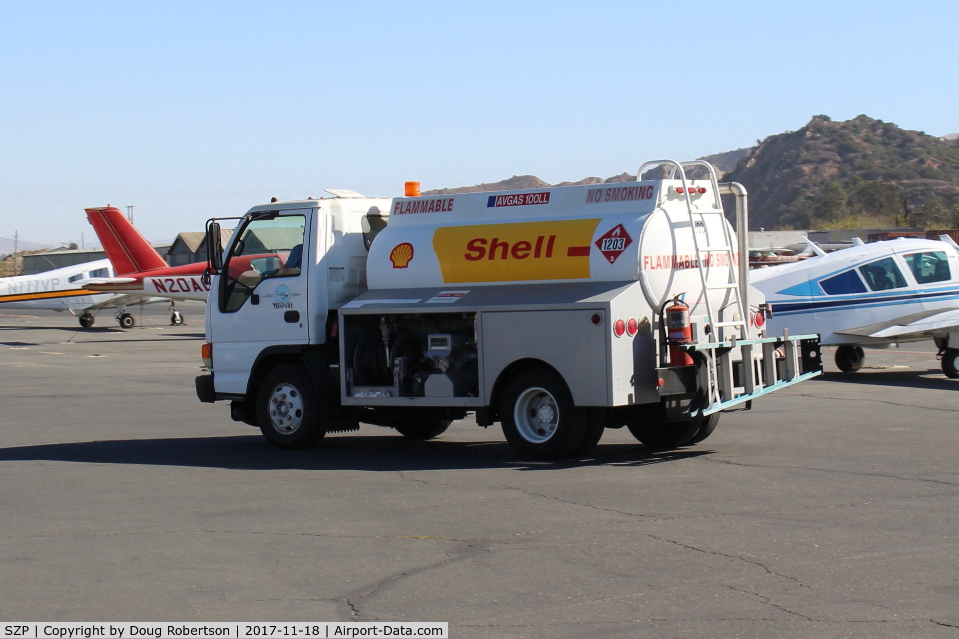 Santa Paula Airport (SZP) - Shell 100LL Fuel Truck on way to service helicopter N454WT at SZP Helipad.