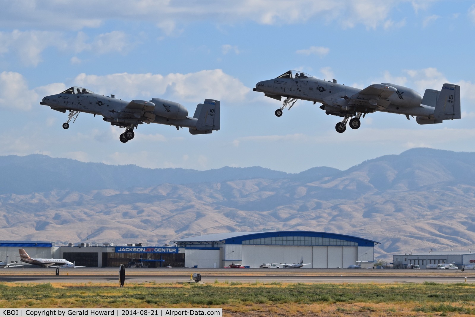 Boise Air Terminal/gowen Fld Airport (BOI) - A-10Cs in formation take off from RWY 28L. 190th Fighter Sq., 124th Fighter Wing, Idaho ANG.