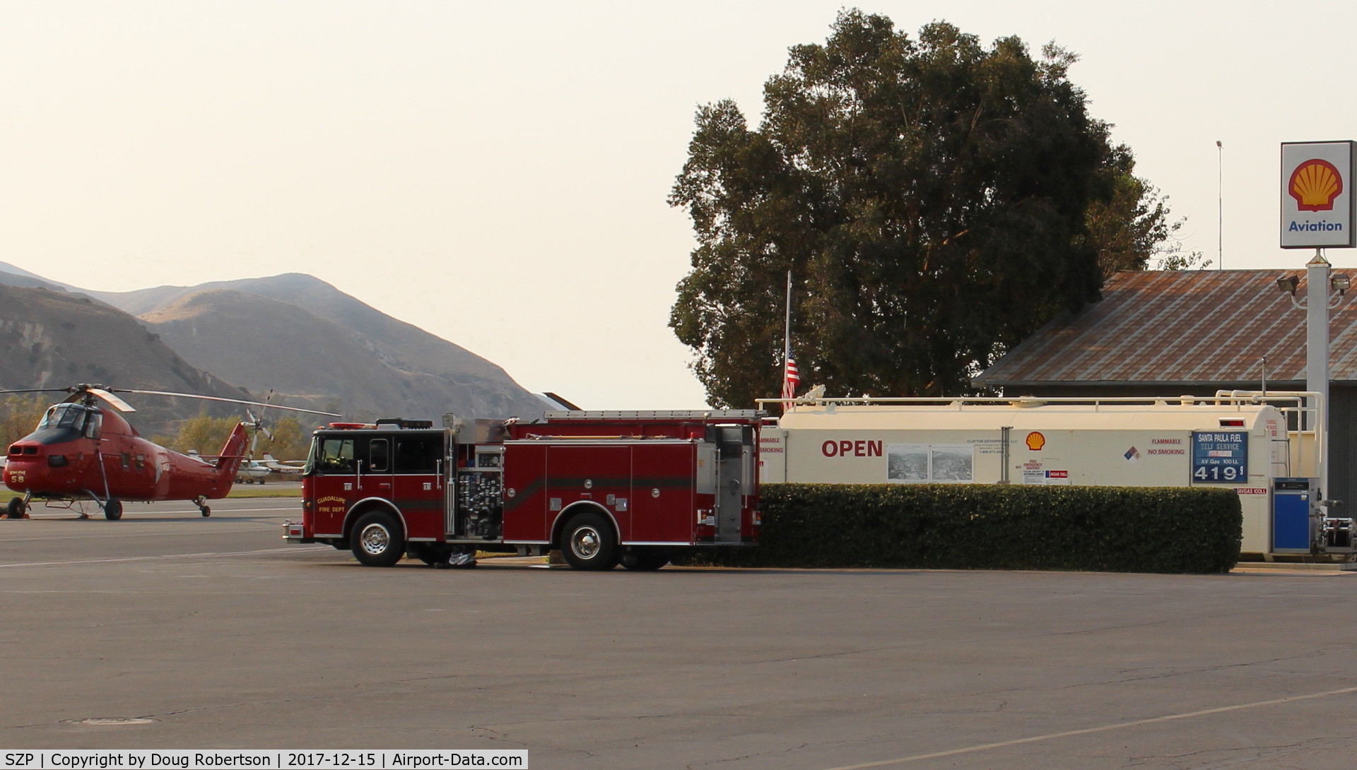 Santa Paula Airport (SZP) - SZP Self-Serve SHELL 100LL Self-Serve Fuel Dock, no price change. Field, runway closed to General Aviation. SZP is FireBase for Thomas Fire which started locally 4 Dec.