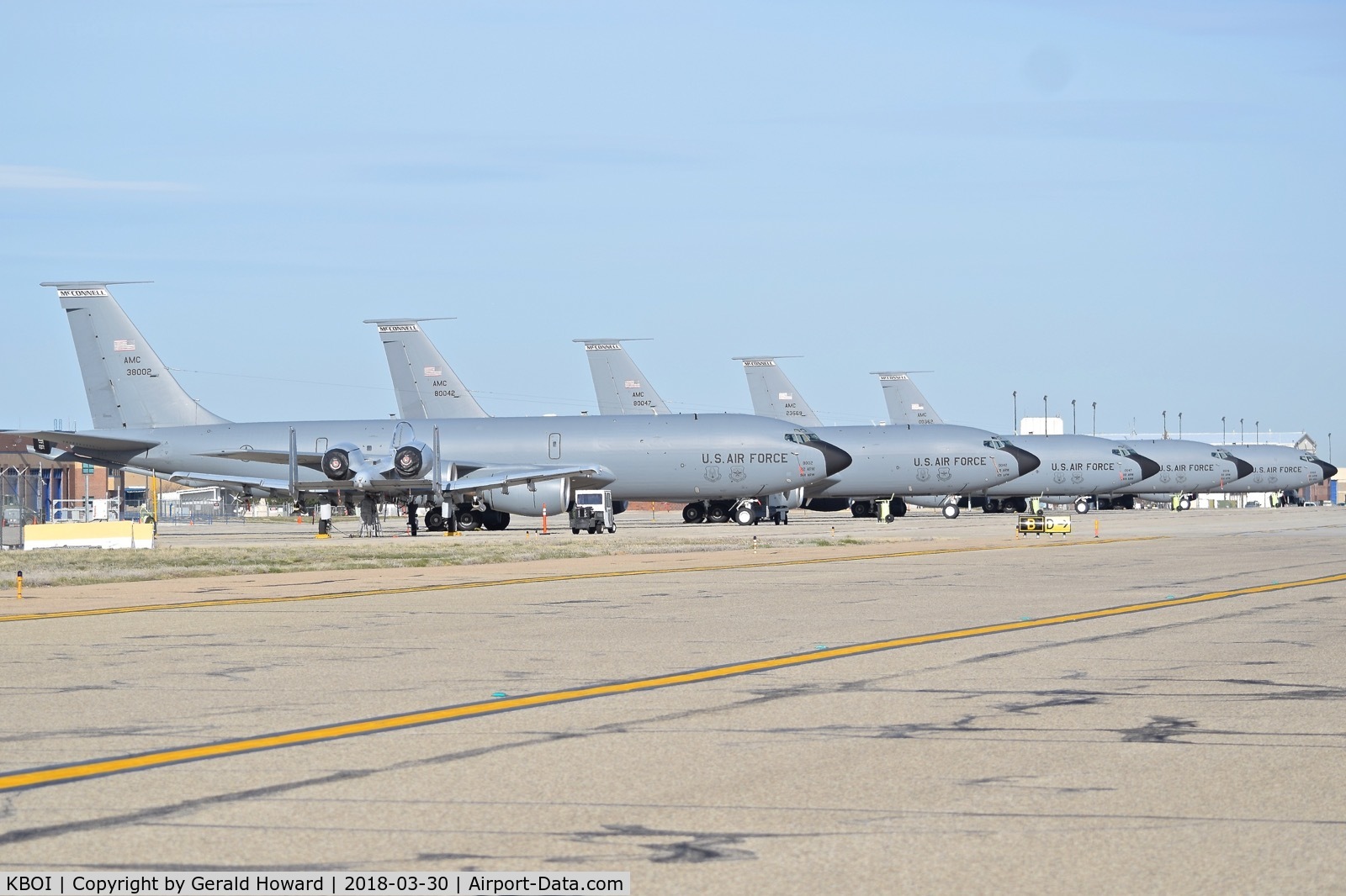Boise Air Terminal/gowen Fld Airport (BOI) - Five KC-135R tankers parked on the Idaho ANG ramp. from the 22nd ARW, 931st ARG, McDonnell AFB, Kansas.

