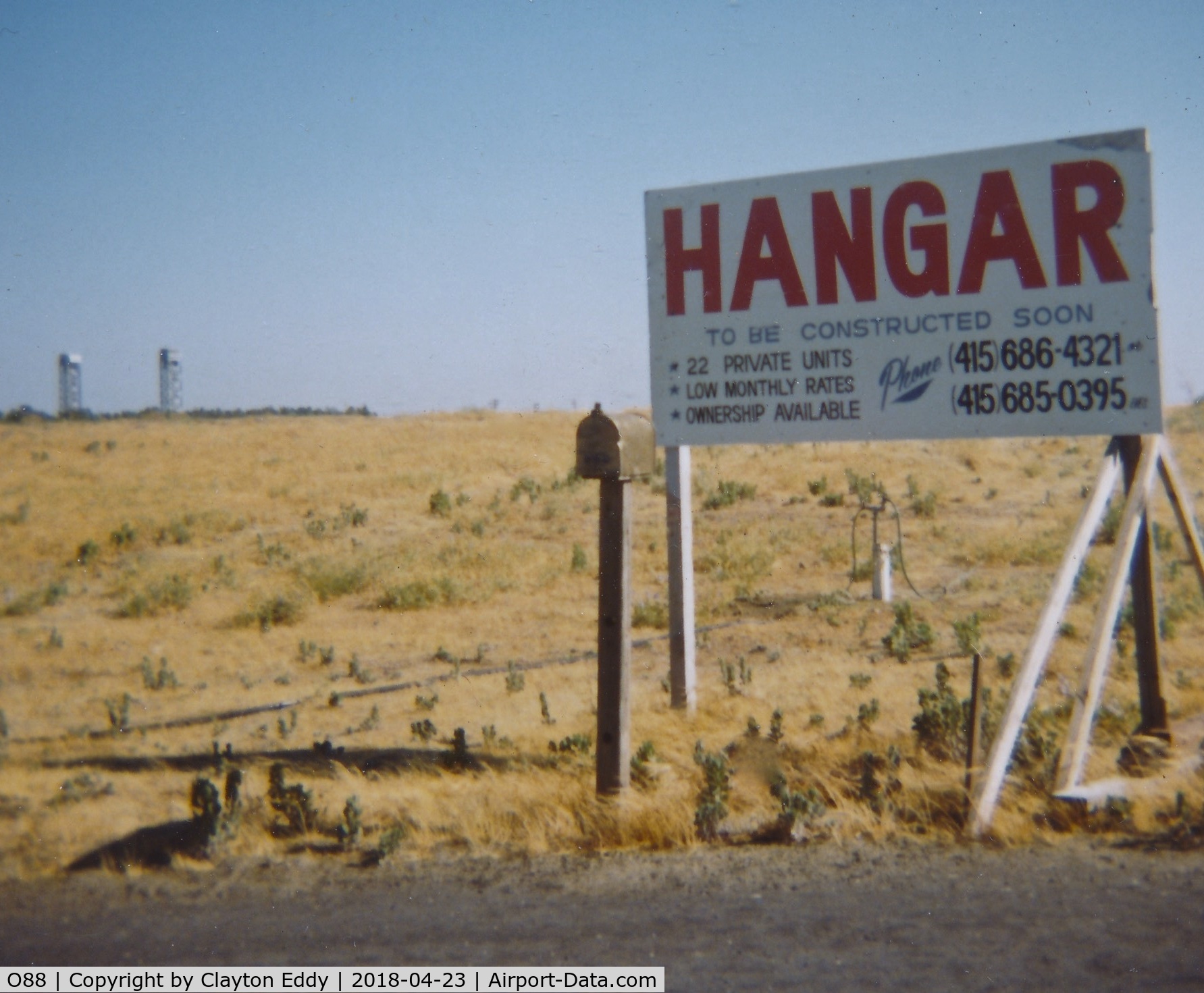 Rio Vista Municipal Airport (O88) - Sign for the new hangars at the old Rio Vista Airport California. June 1976.