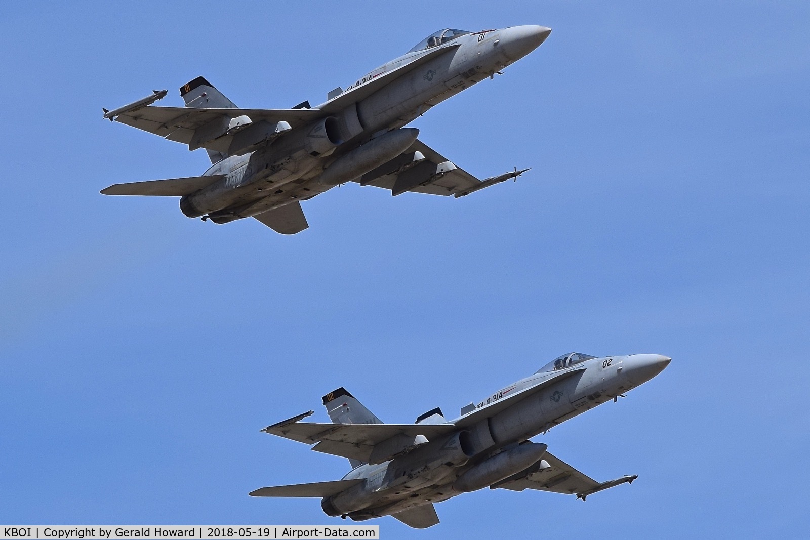 Boise Air Terminal/gowen Fld Airport (BOI) - VMFA-314  “Black Knights”, NAS Miramar, CA climbing out from RWY 10R.