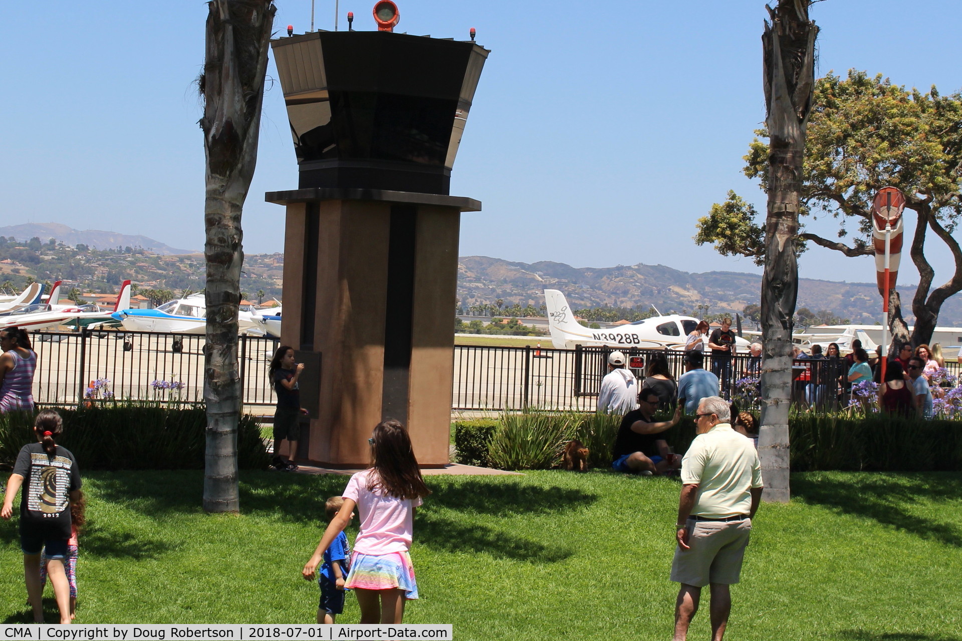 Camarillo Airport (CMA) - Another view of CMA's Public View Park with miniature Control Tower with live pilot and ATC two-way audio also with rotating beacon and Wind Sock.