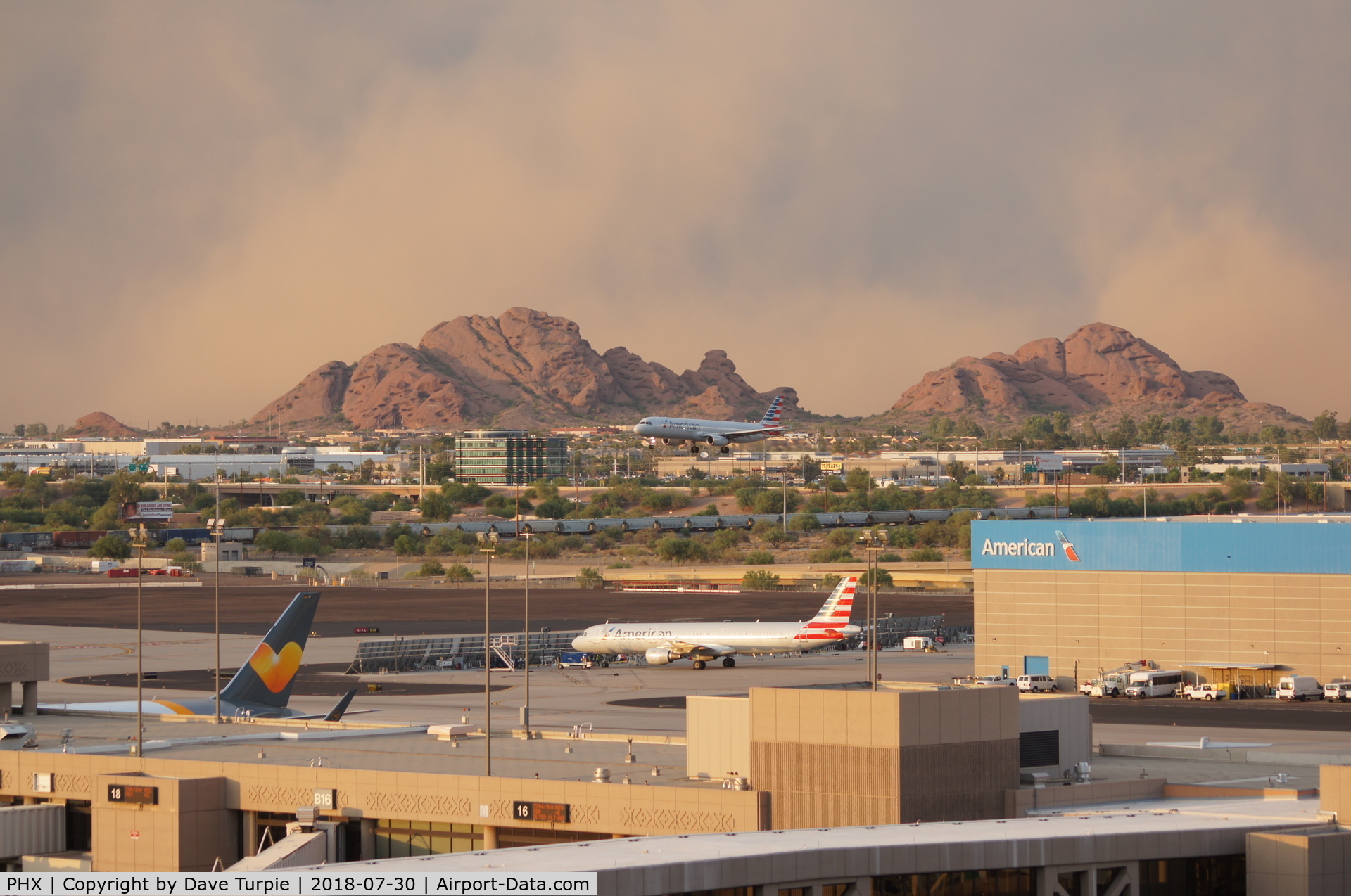 Phoenix Sky Harbor International Airport (PHX) - A big dust storm is approaching PHX from the east.