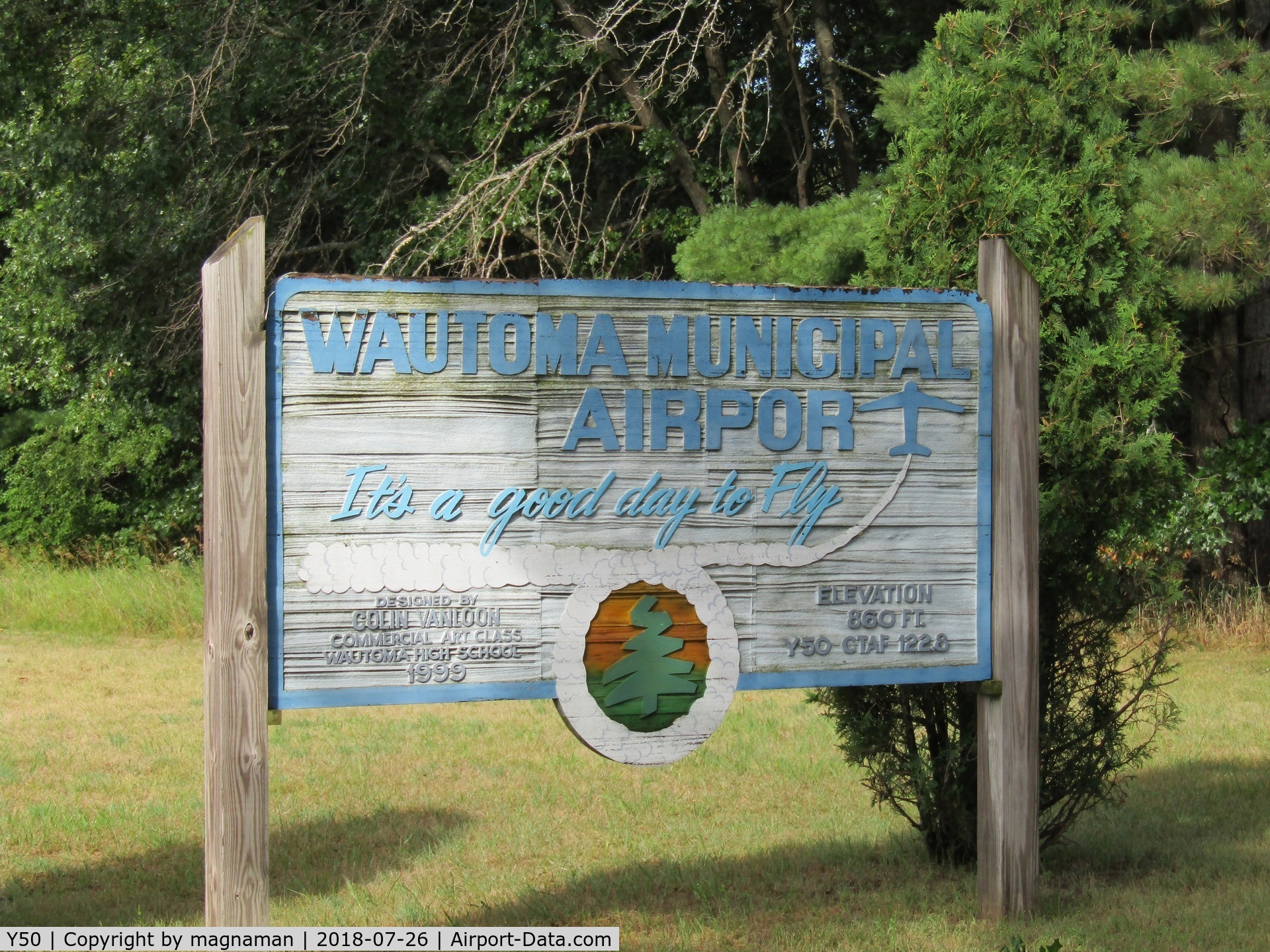 Wautoma Municipal Airport (Y50) - entrance sign to carp park and club house