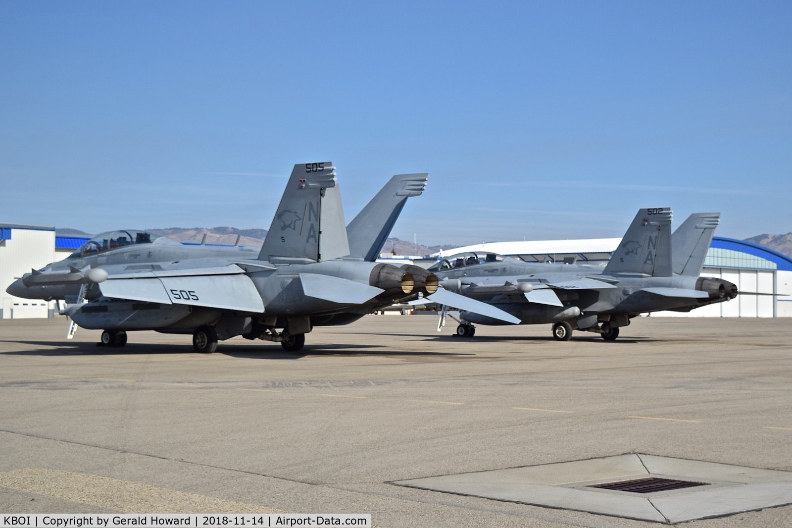 Boise Air Terminal/gowen Fld Airport (BOI) - Parked on the north GA ramp.  VAQ-139 “Cougars”  NAS Whidbey Island, WA.