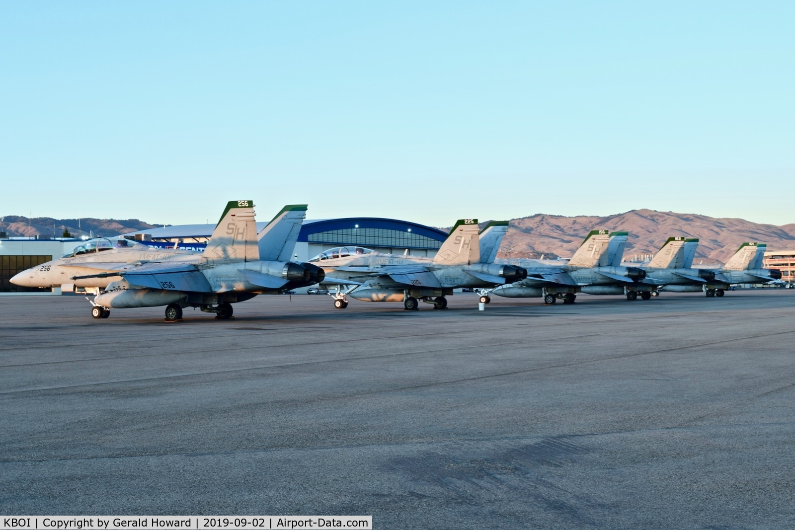 Boise Air Terminal/gowen Fld Airport (BOI) - Five F/A-18s parked on the north GA ramp.