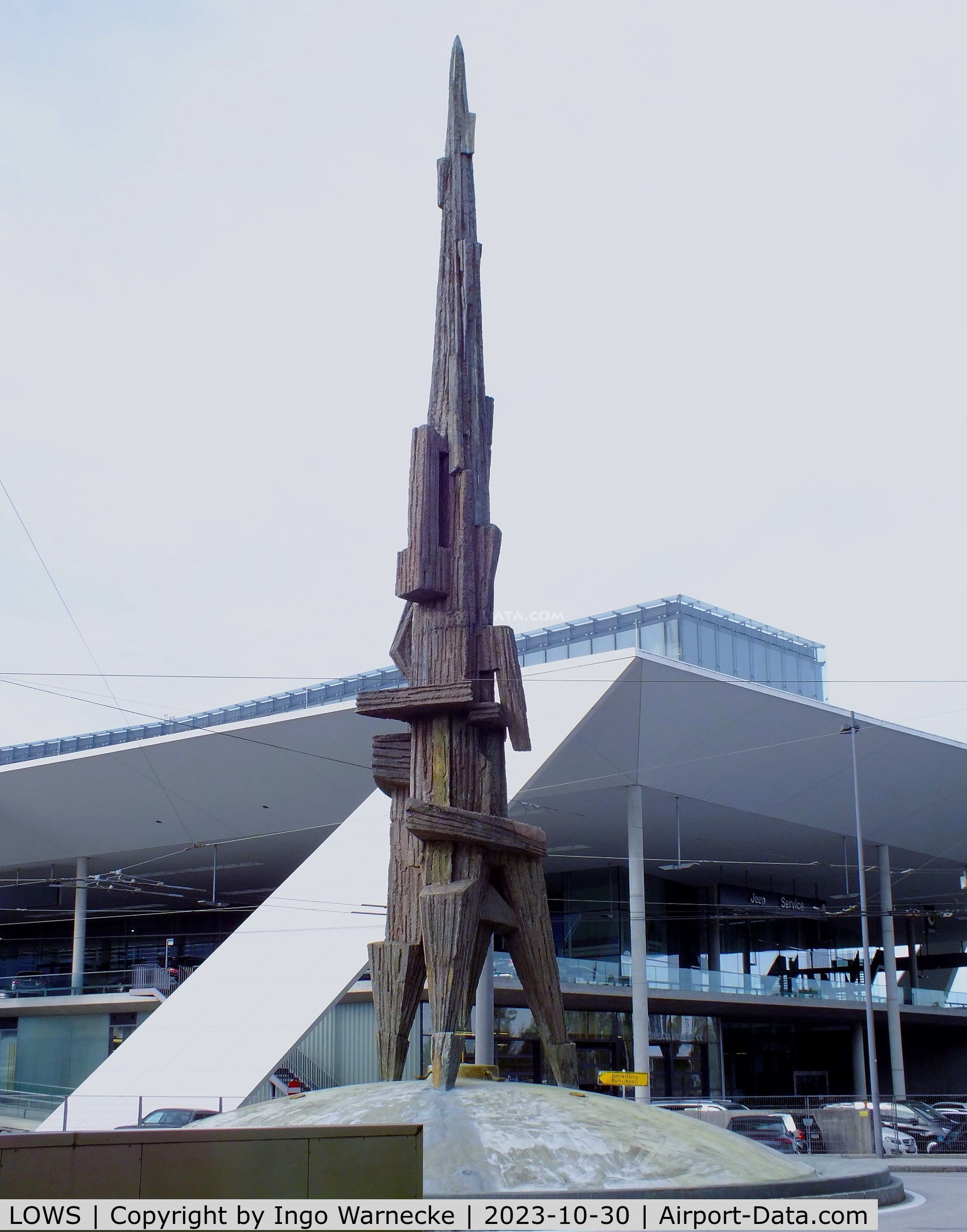 Salzburg Airport, Salzburg Austria (LOWS) - sculpture 'Start' by J.Magnus in front of the multi-storey car park at Salzburg airport
