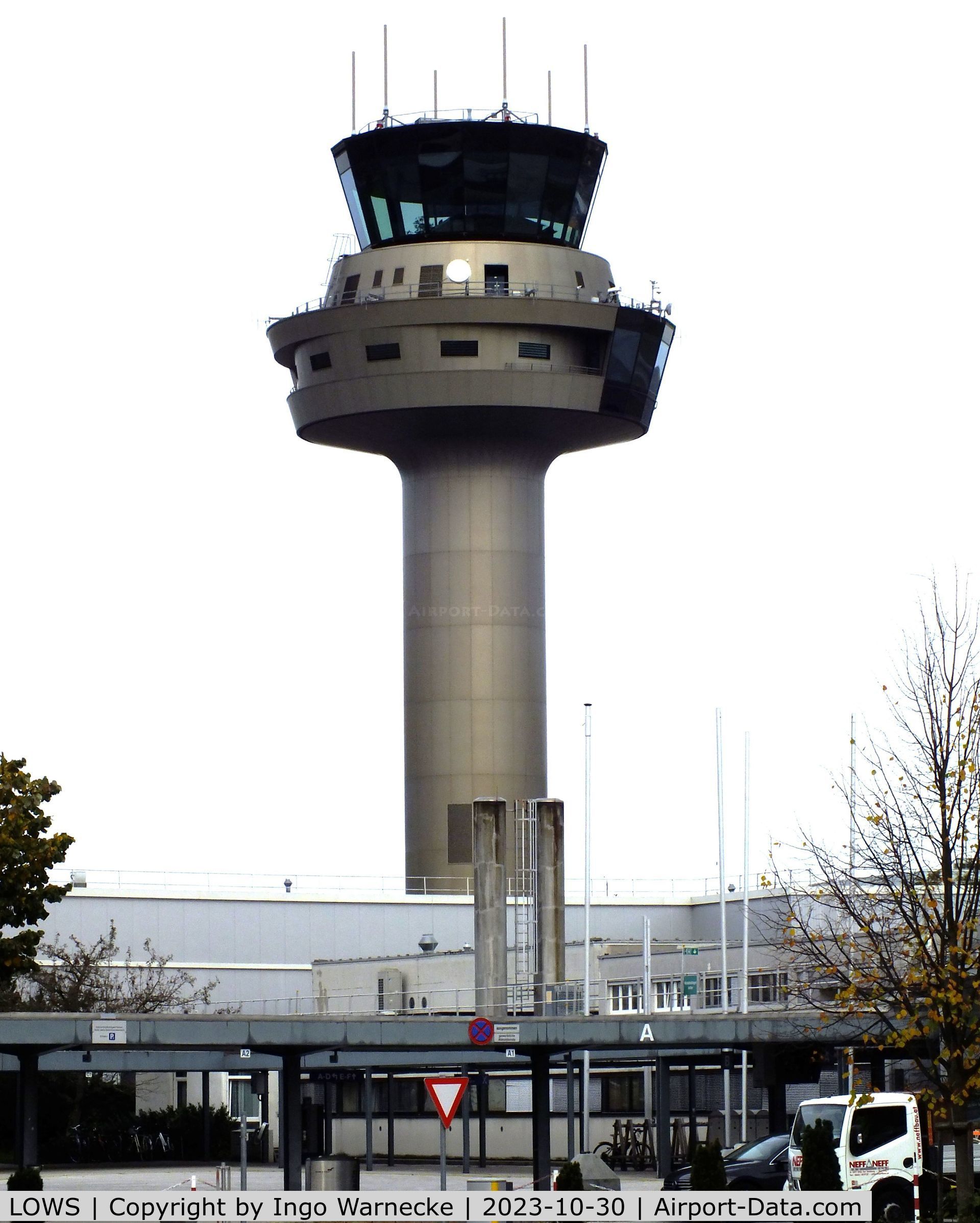 Salzburg Airport, Salzburg Austria (LOWS) - landside view of tower at Salzburg airport