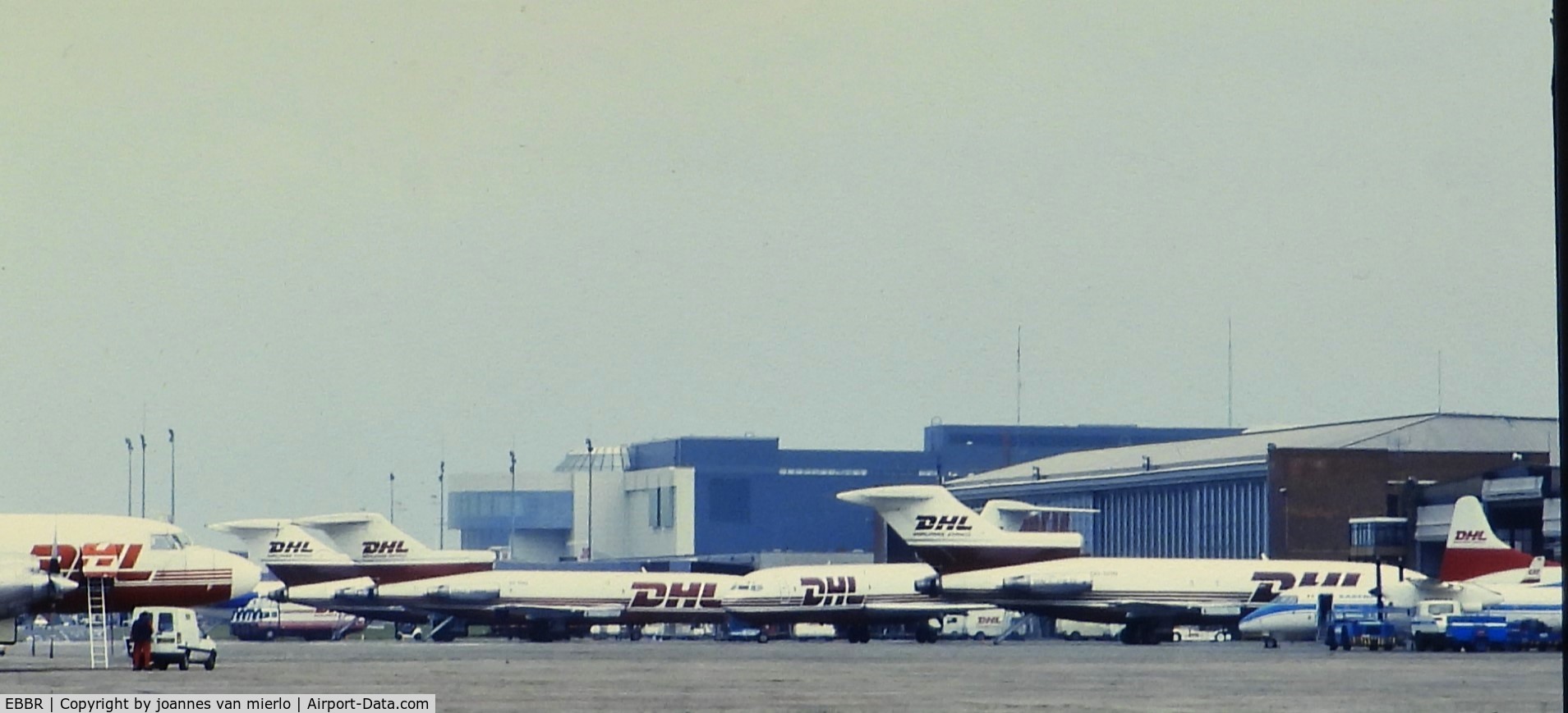 Brussels Airport, Brussels / Zaventem   Belgium (EBBR) - Brussels' DHL hub scenery on a sunday afternoon early 90s ex-slide